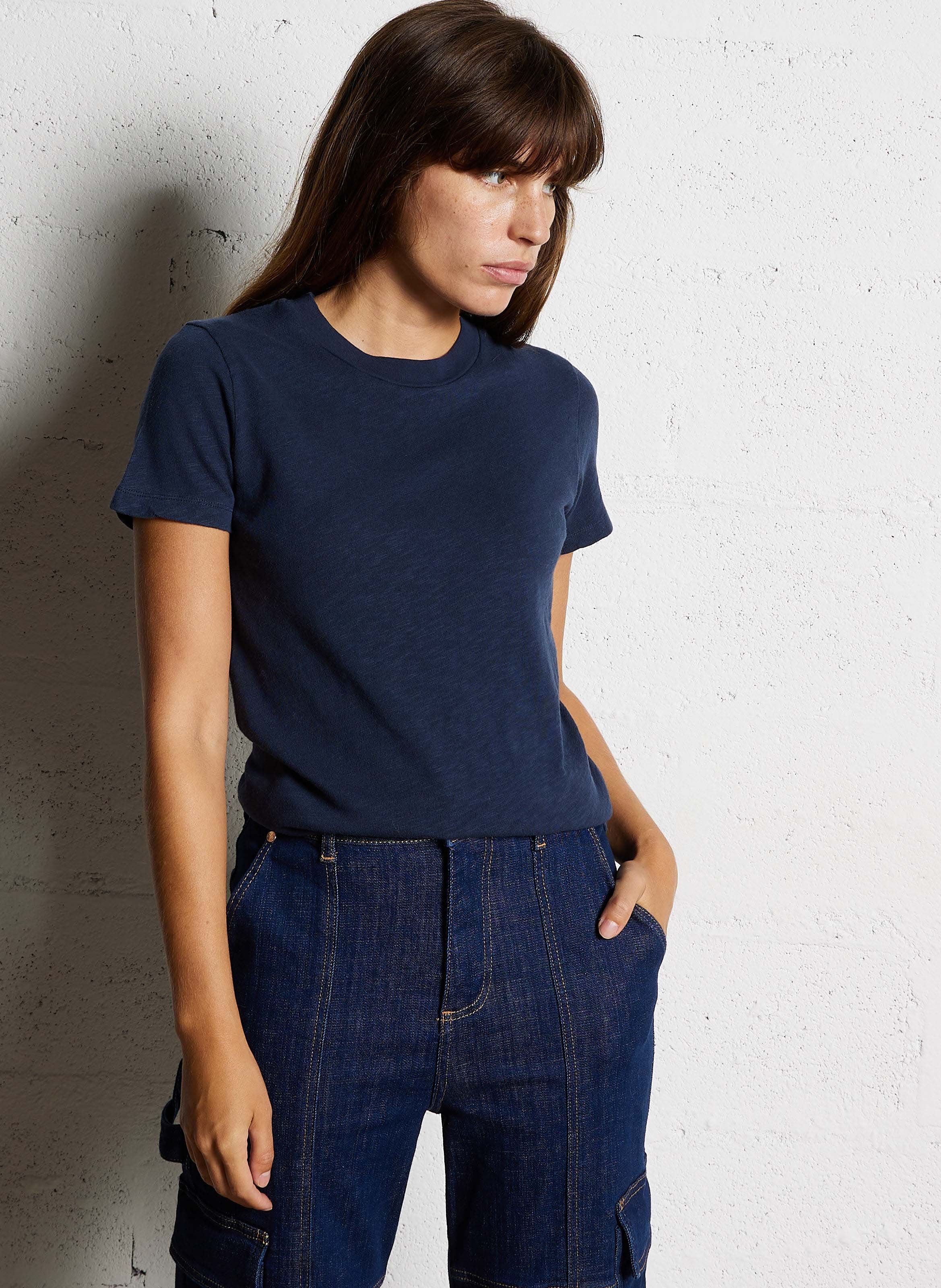 Tee-shirt col rond droit en coton sonoma AMERICAN VINTAGE Bleu