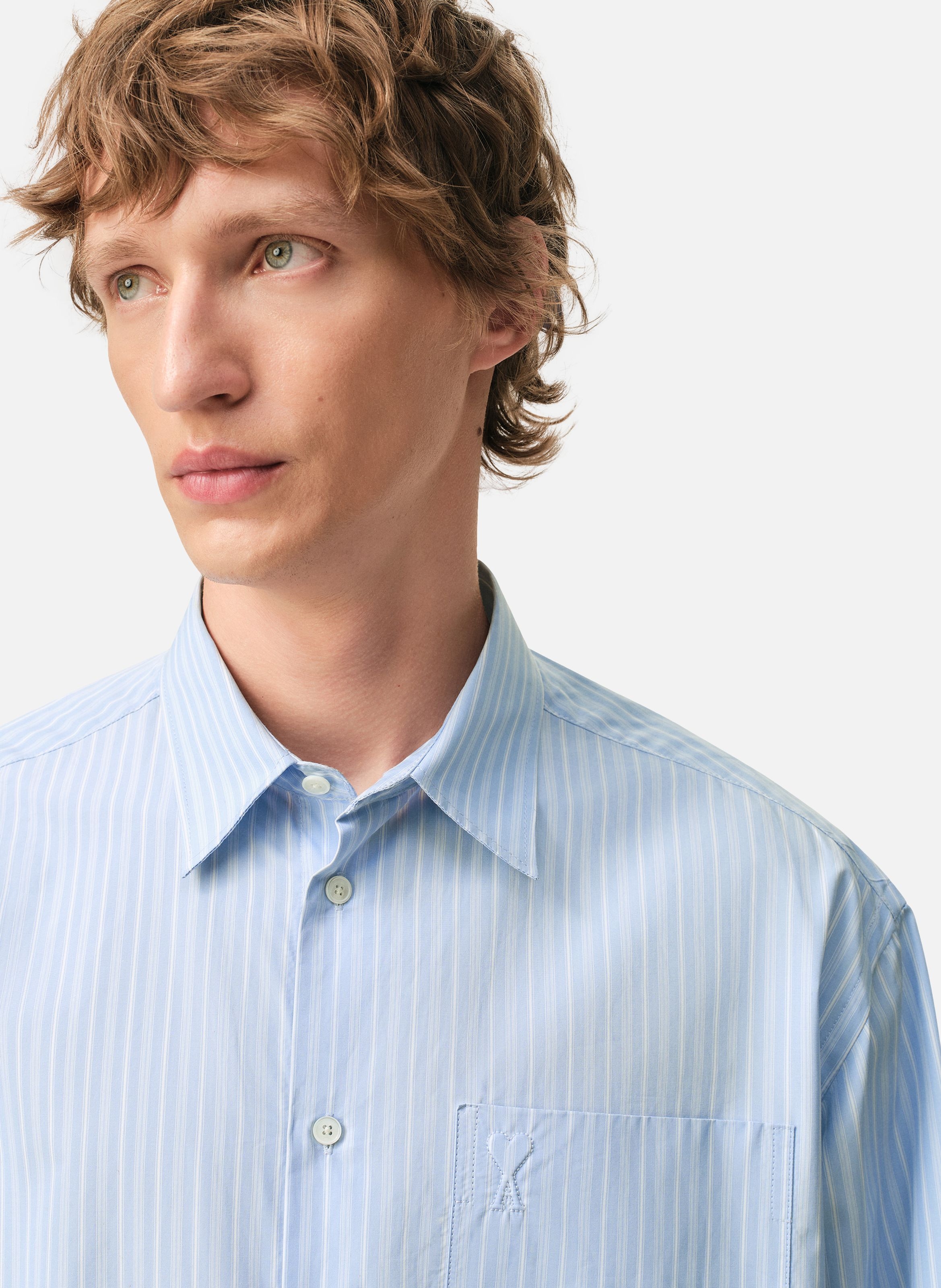 Chemise boxy manches longues ami de coeur unisexe en coton AMI PARIS Bleu