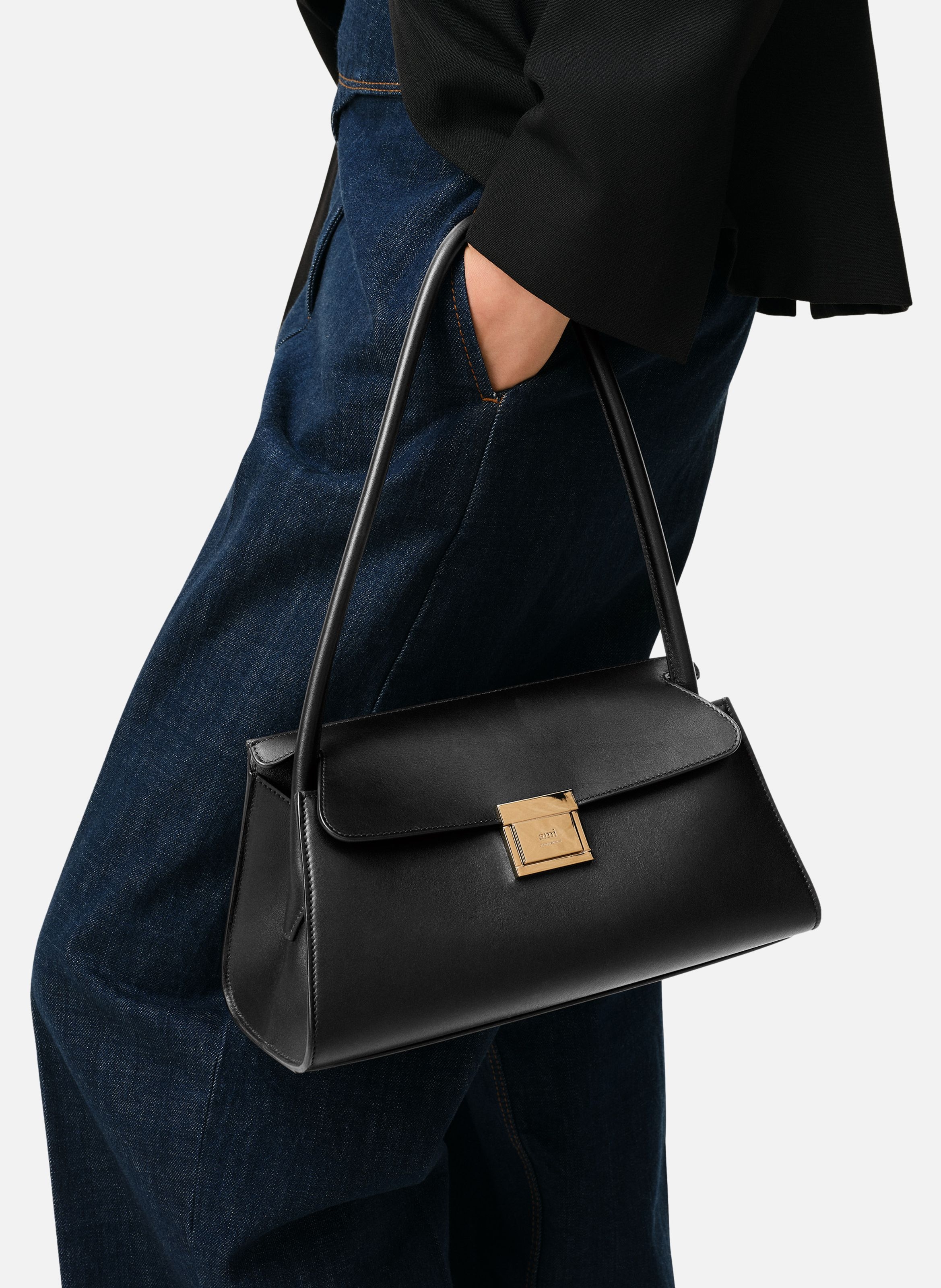 Petit sac mimi unisexe en cuir de veau AMI PARIS Noir