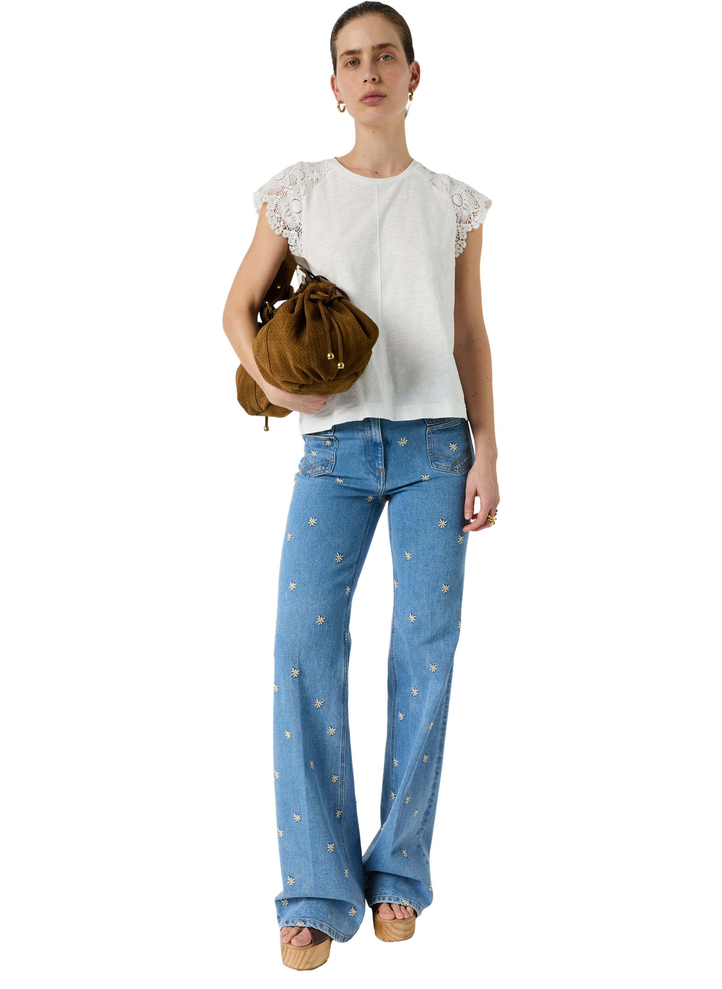 T-shirt en coton et dentelle - mishaelle GERARD DAREL Blanc