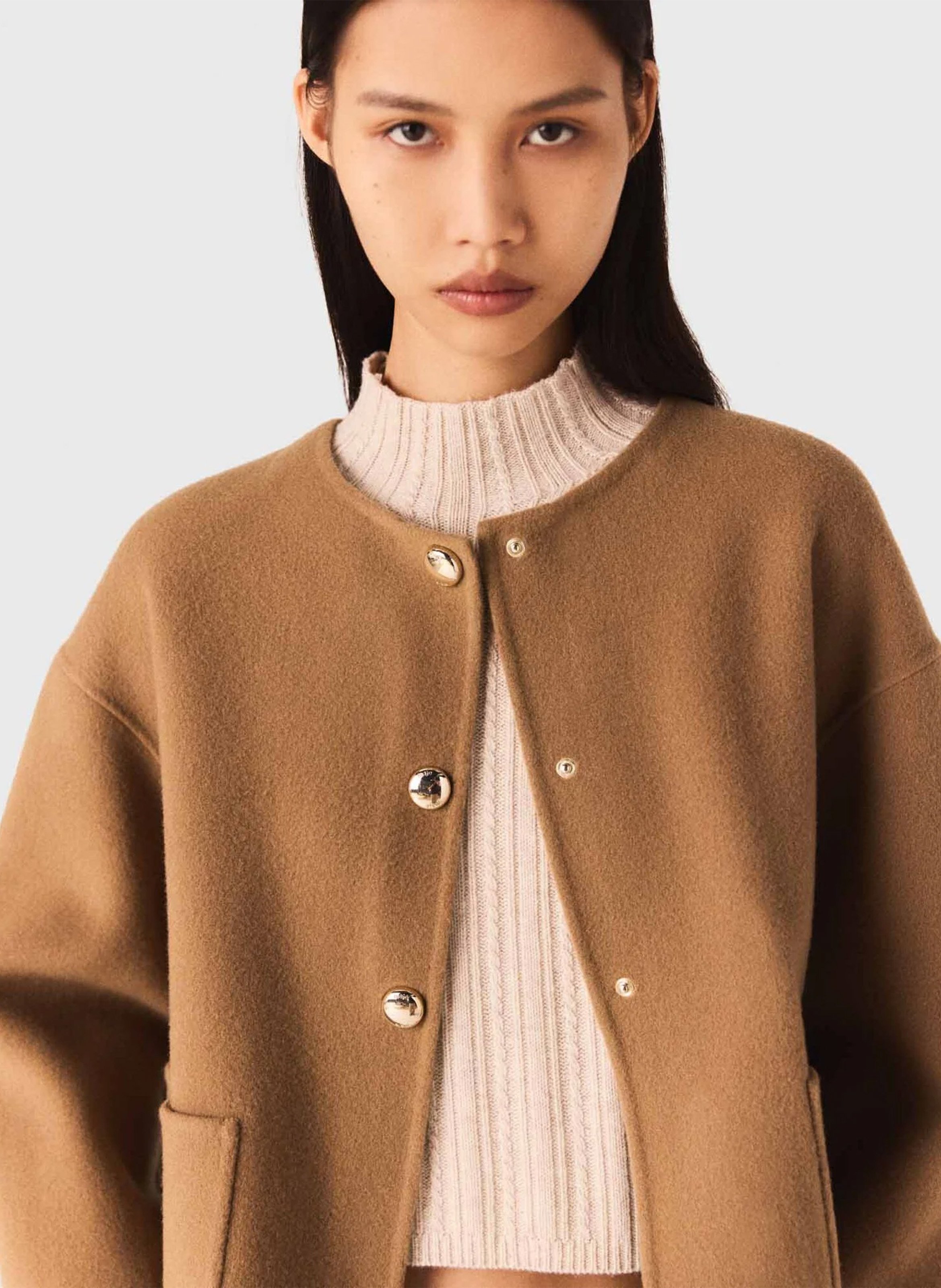 Manteau droit en laine mélangée MAJE Beige