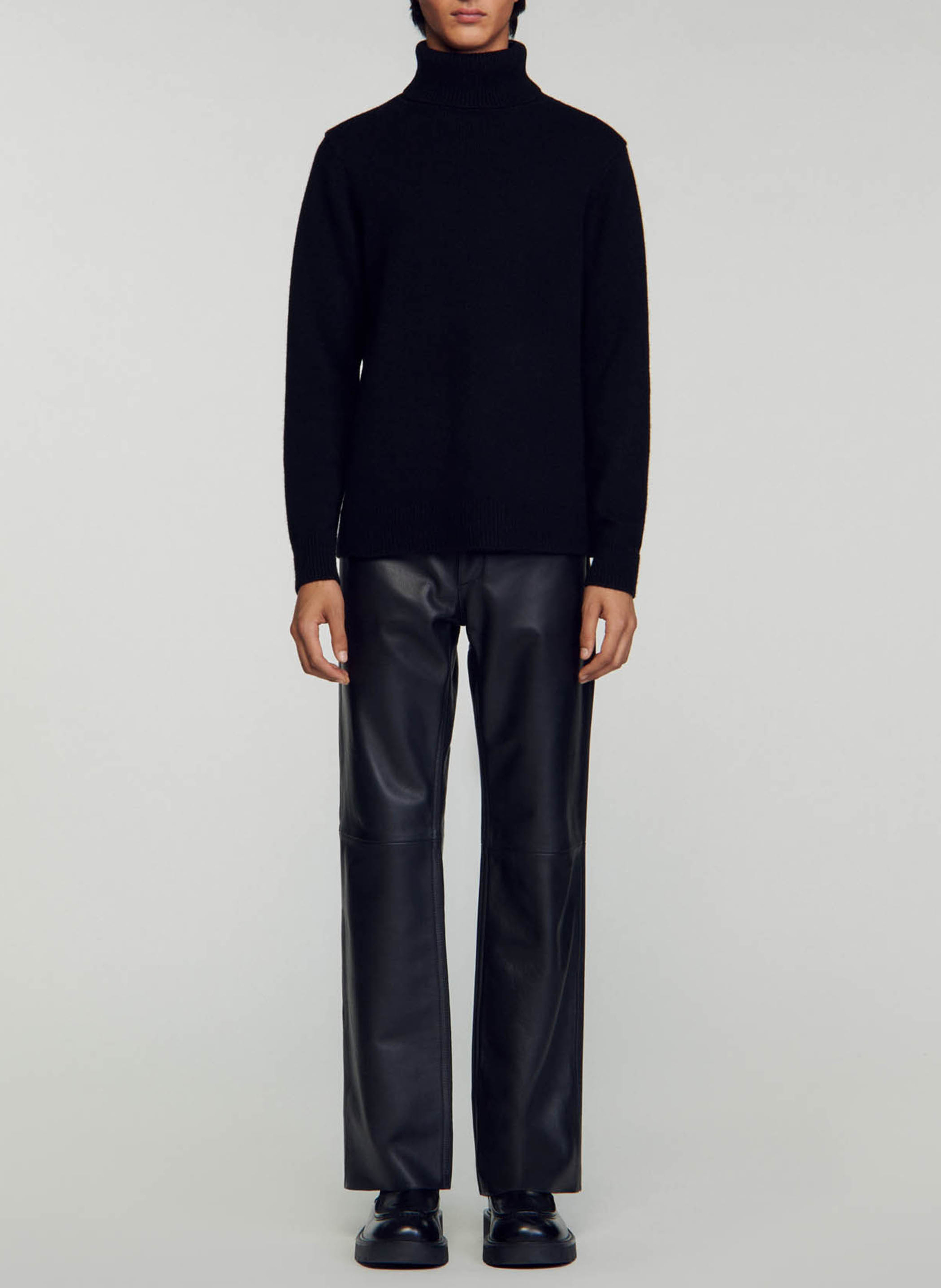 Pull droit col roulé en laine mélangée SANDRO Noir