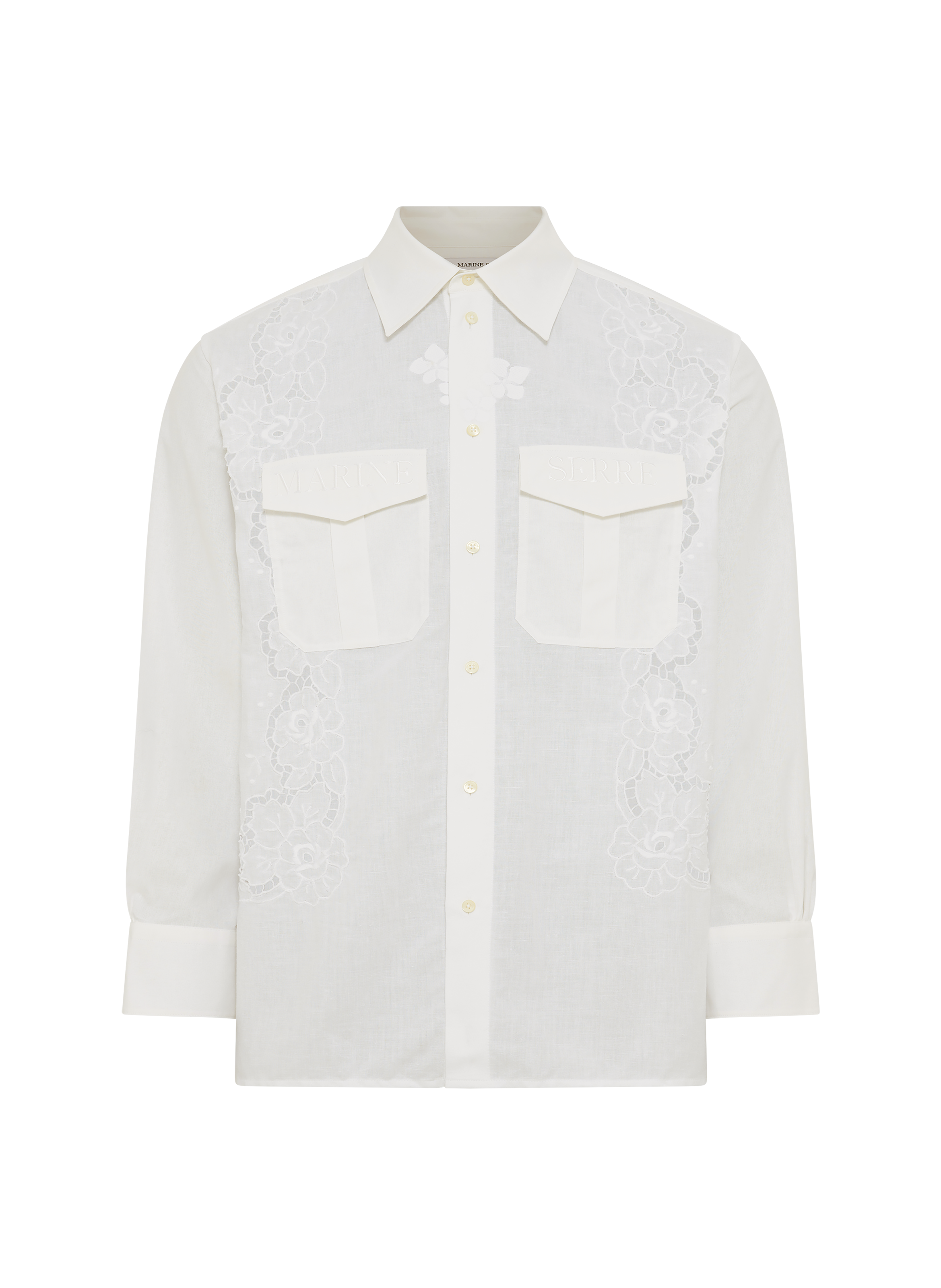 Chemise manches longues en linge de maison regenerated unisexe MARINE SERRE Blanc