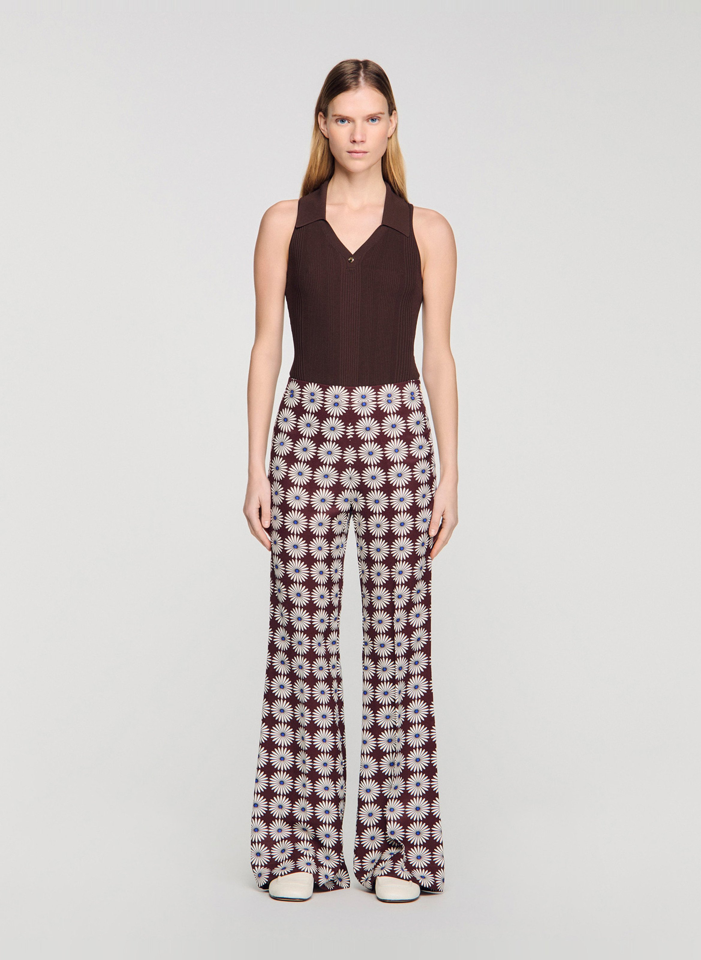 Pantalon flare à motifs floraux SANDRO Marron