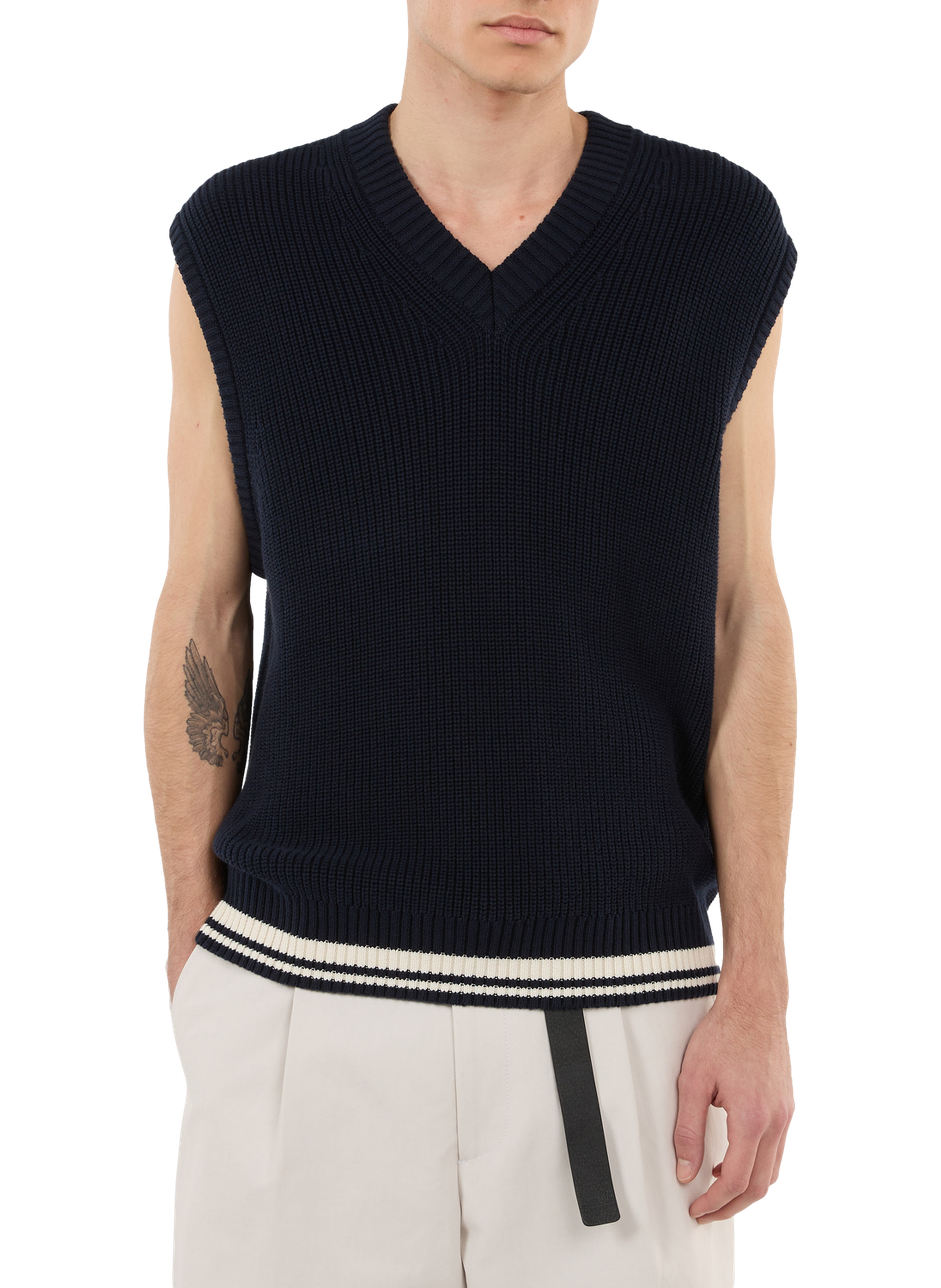 Hold sleeveless cotton knit vest SAISON 1865 Blue