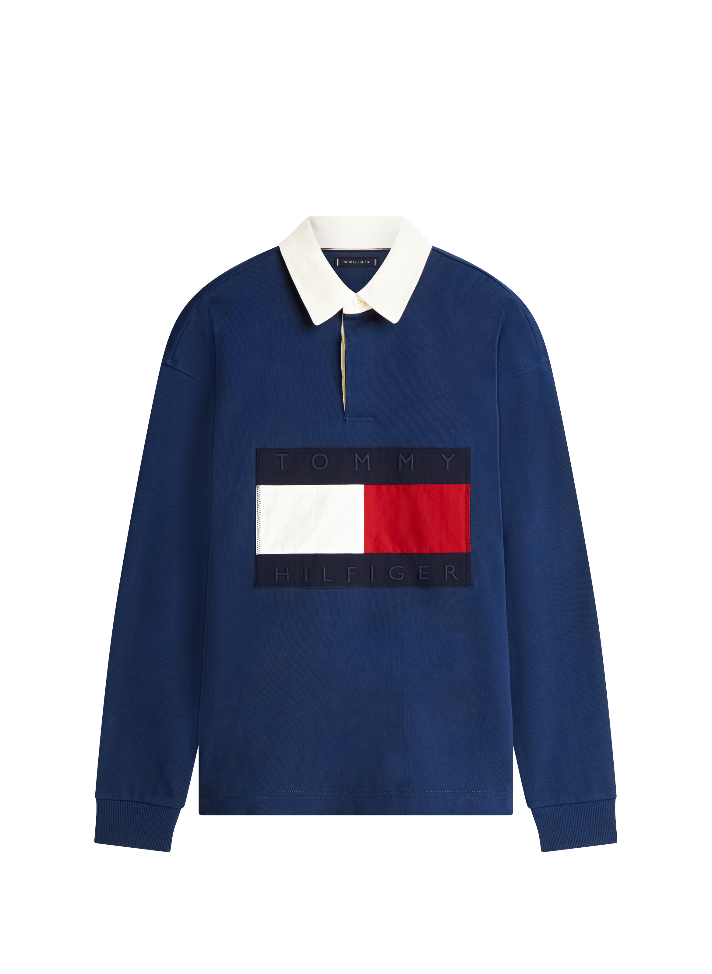 Polo manches longues à logo en coton TOMMY HILFIGER Bleu