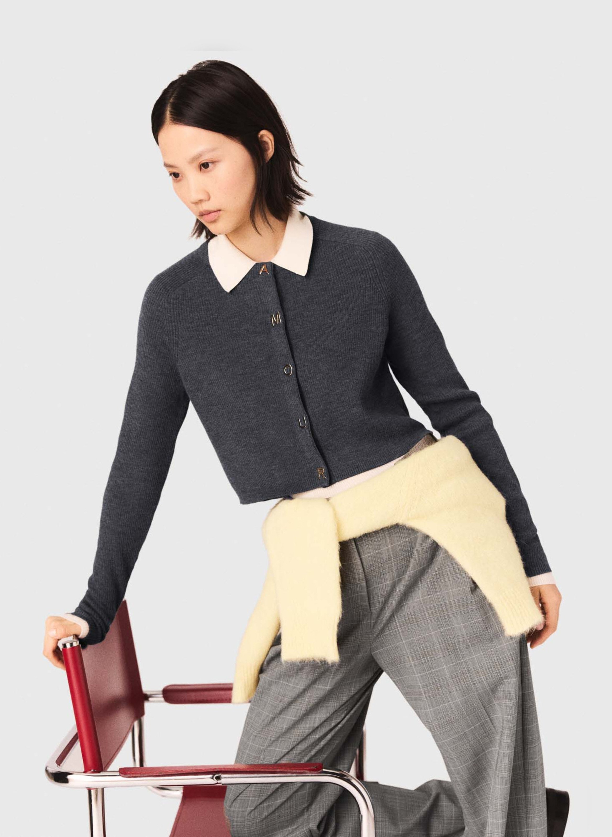 Gilet col rond en laine MAJE Gris