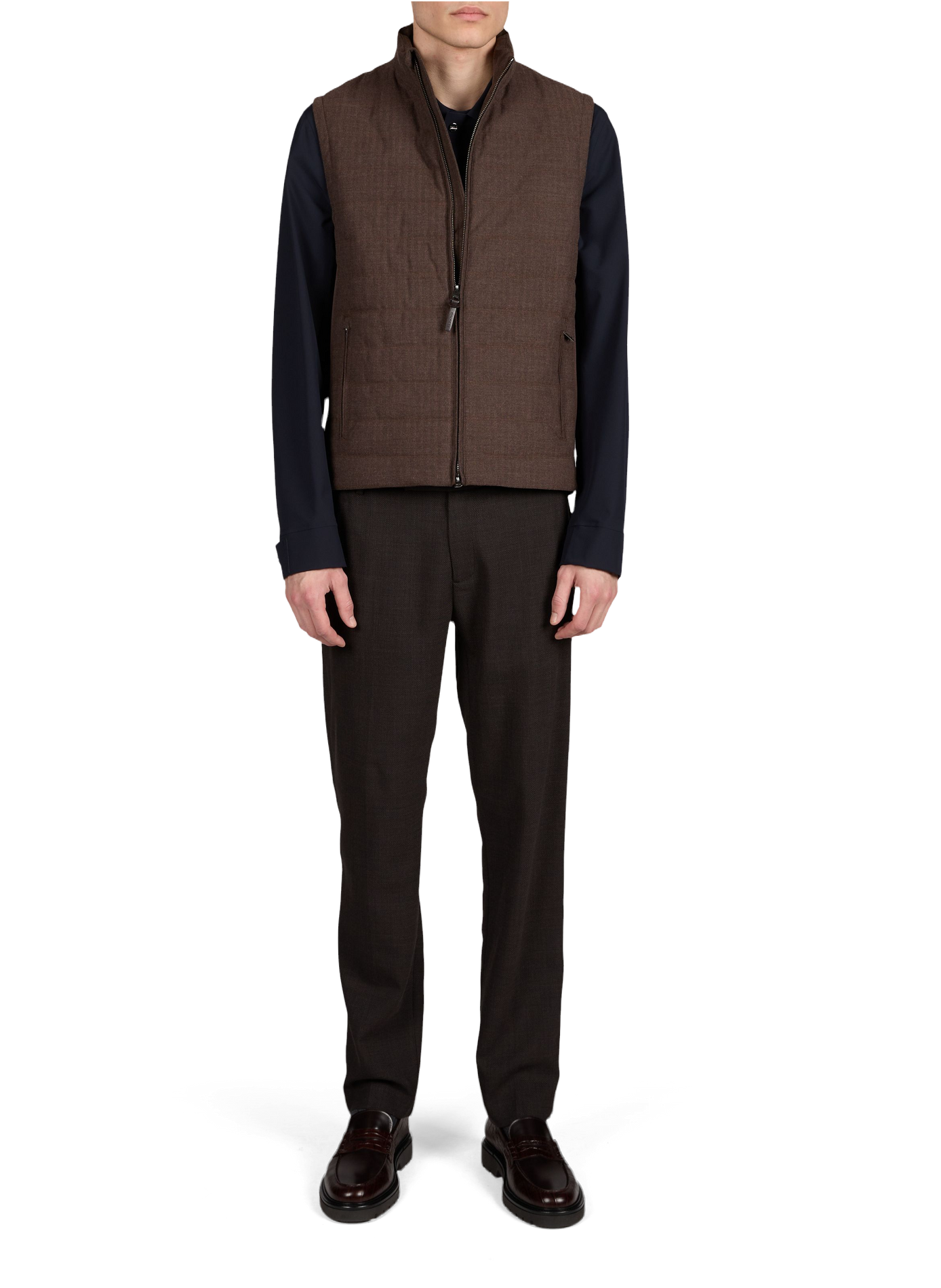 Sleeveless jacket with high collar HACKETT Brown