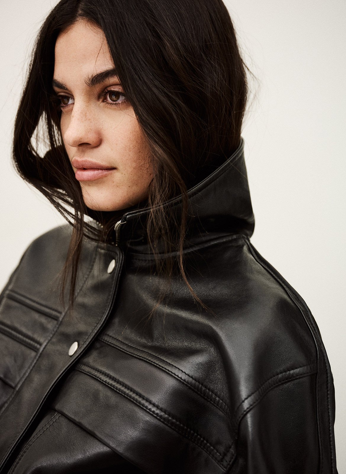 Veste en cuir cintrée à col montant kassia BA&SH Noir