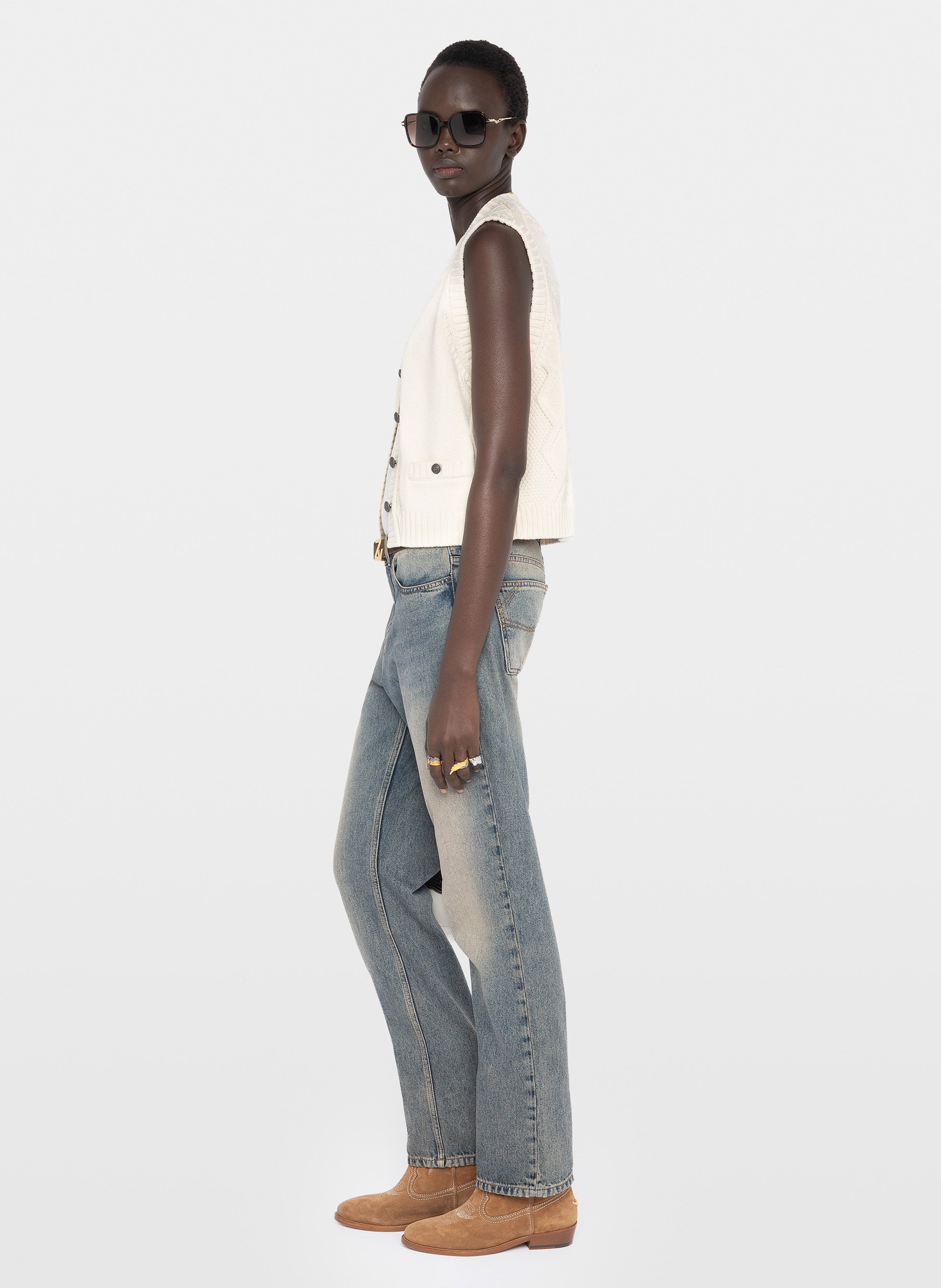 Cardigan droit en coton et laine mélangé mally ZADIG&VOLTAIRE Beige