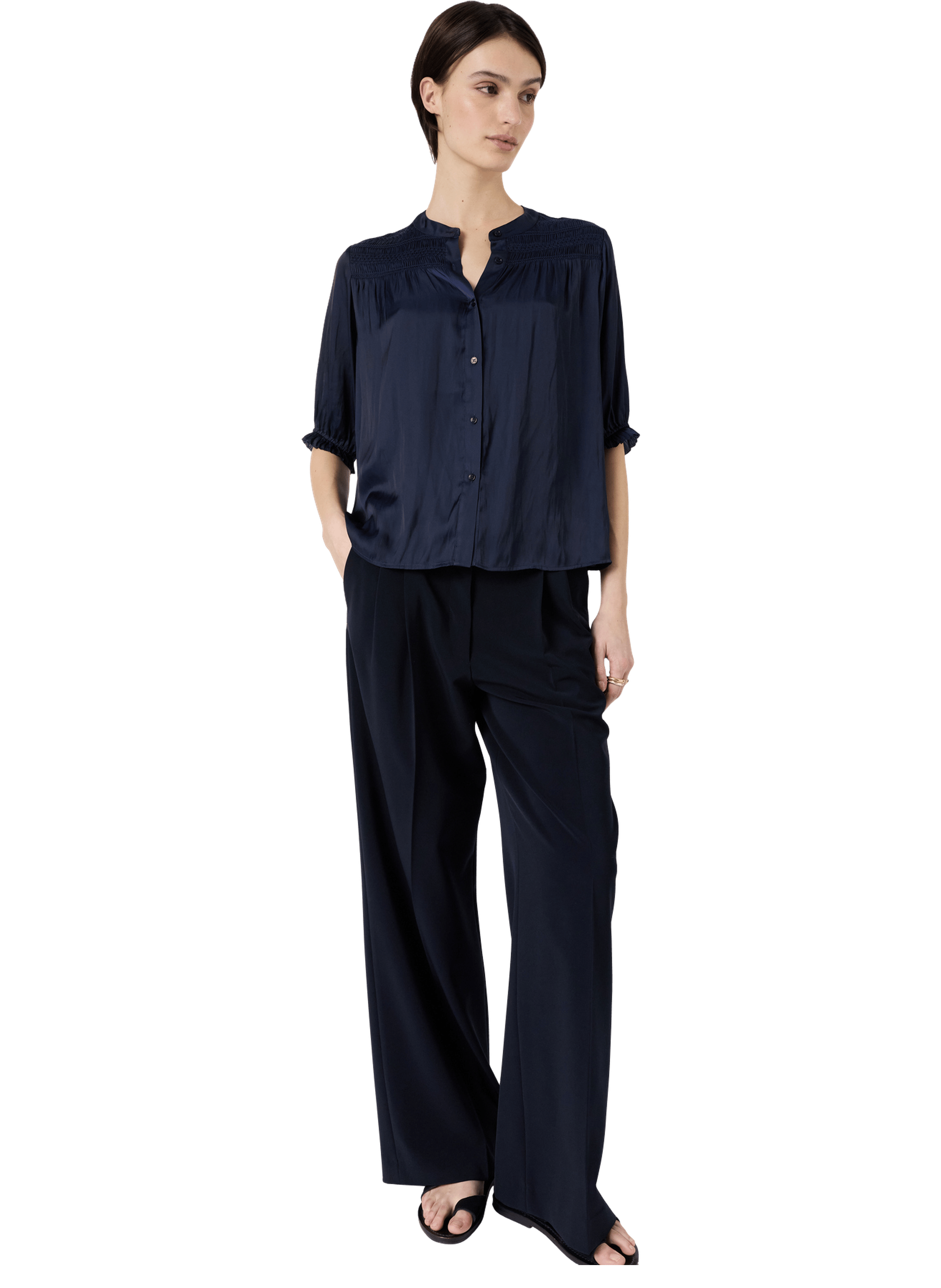 Chemise en satin à smocks - catrine GERARD DAREL Bleu