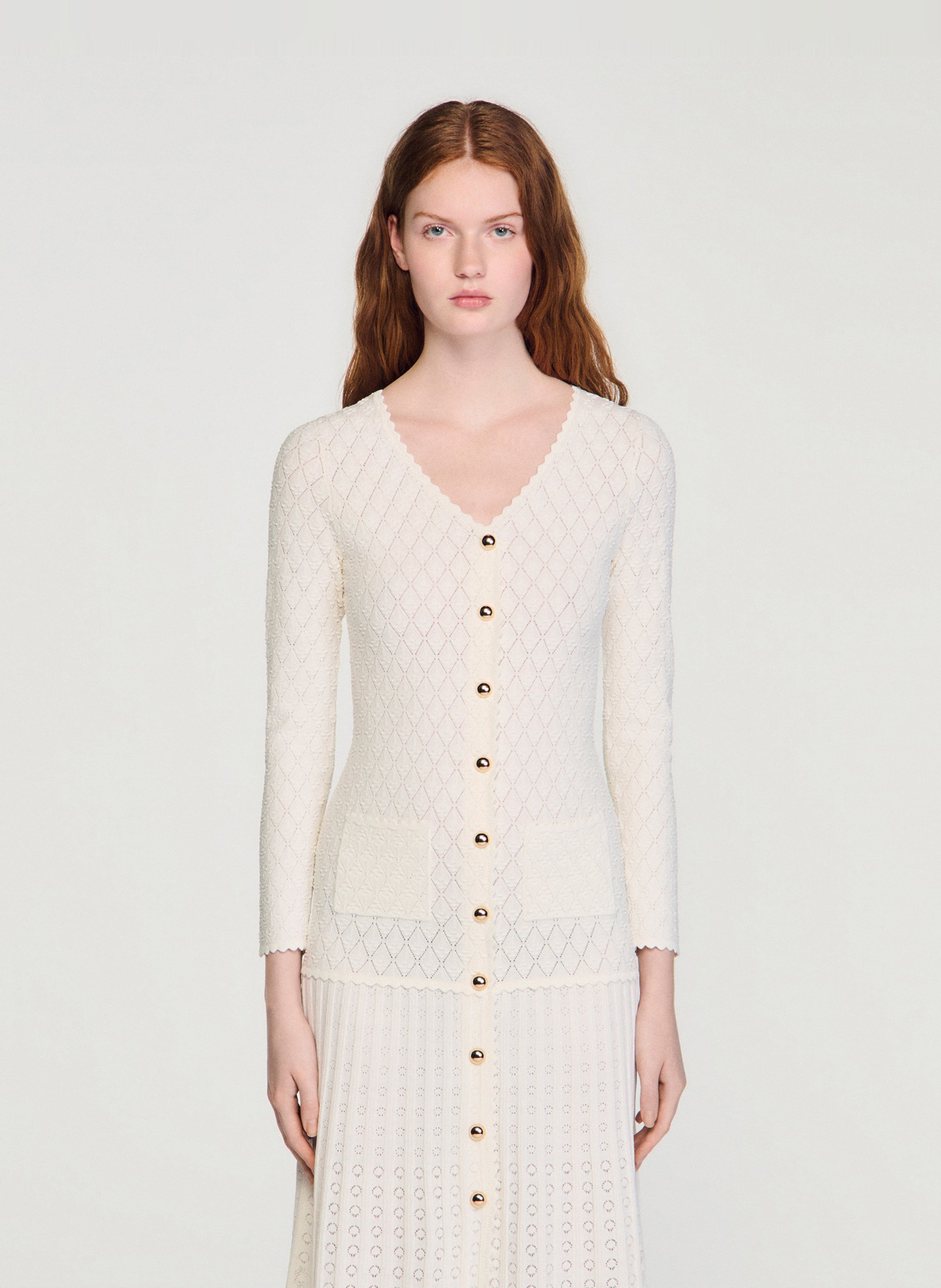 Robe longue col v Beige