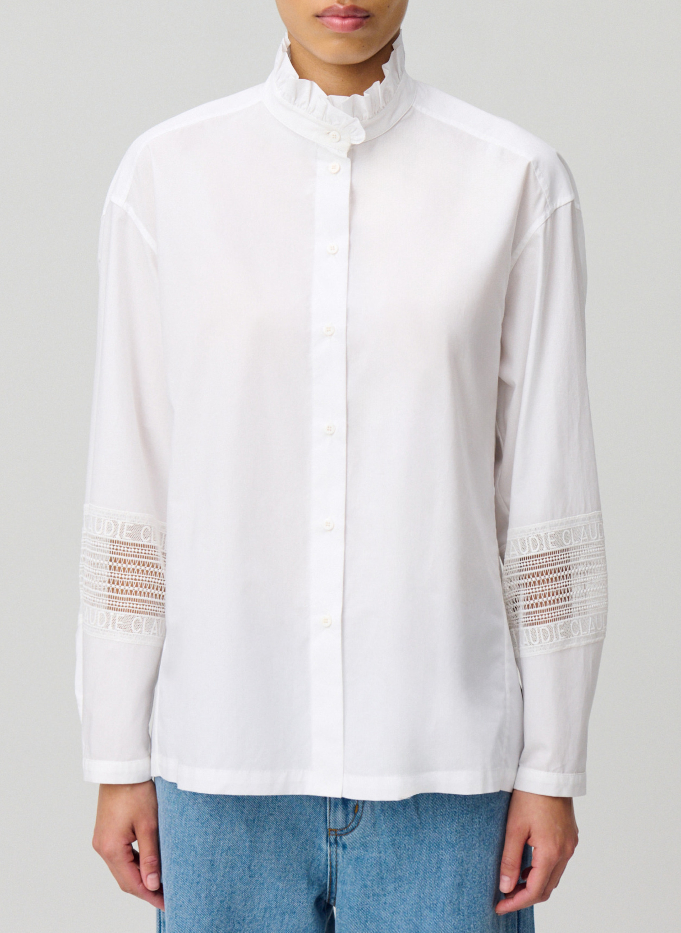 Chemise à col volanté en coton CLAUDIE PIERLOT Blanc