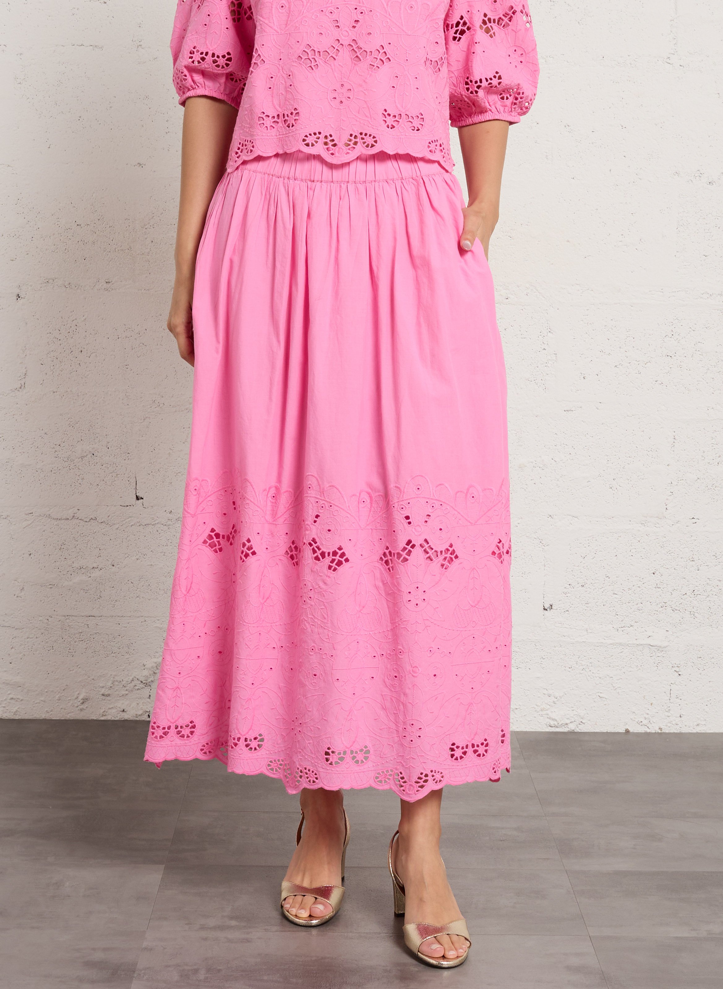 Jupe évasée en coton brune MAISON 123 Rose