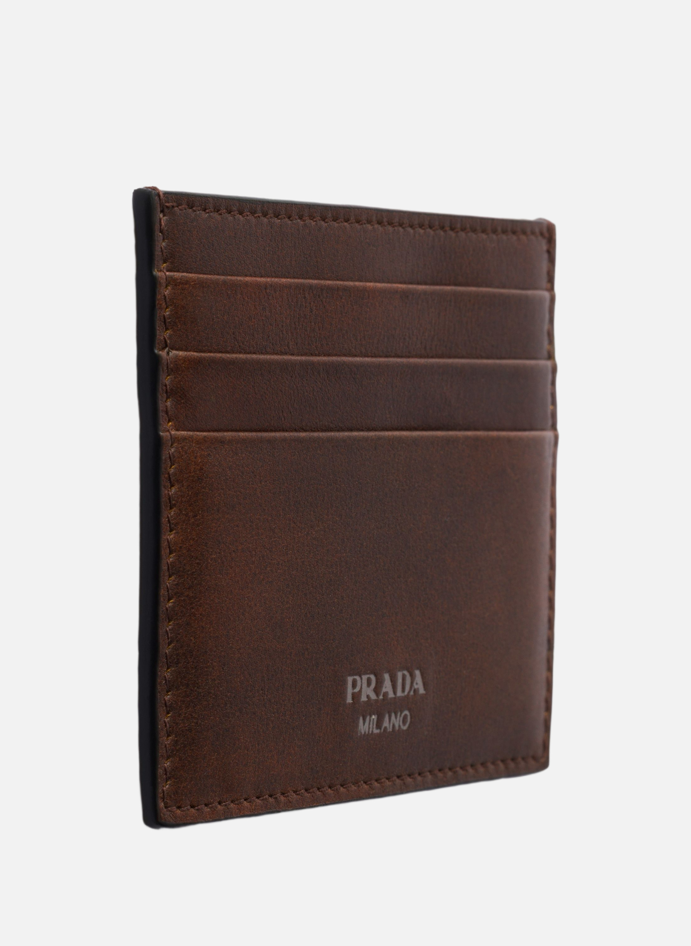 Porte-cartes en cuir PRADA Marron
