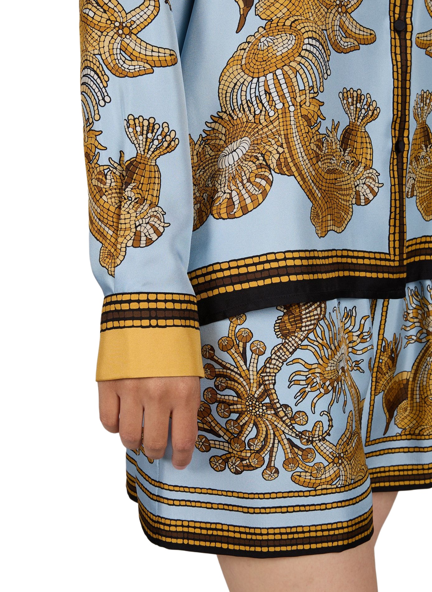Gerade Seidenhemd mit Print LA DOUBLEJ Blau