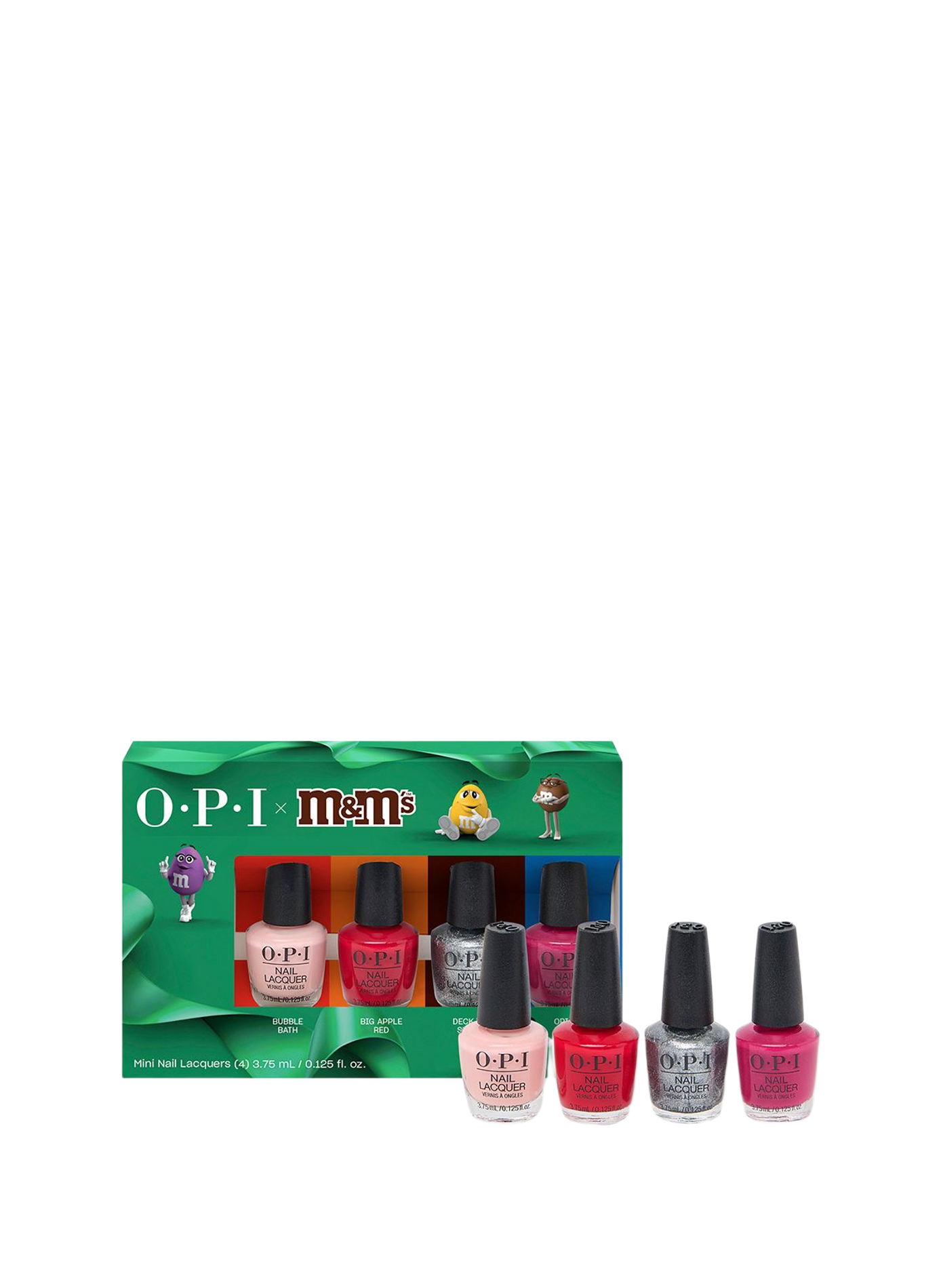 Set of 4 mini nail polishes - Bubble Bath™, Big Apple Red™, Deck The Shell, and OPI Want Them All OPI No color