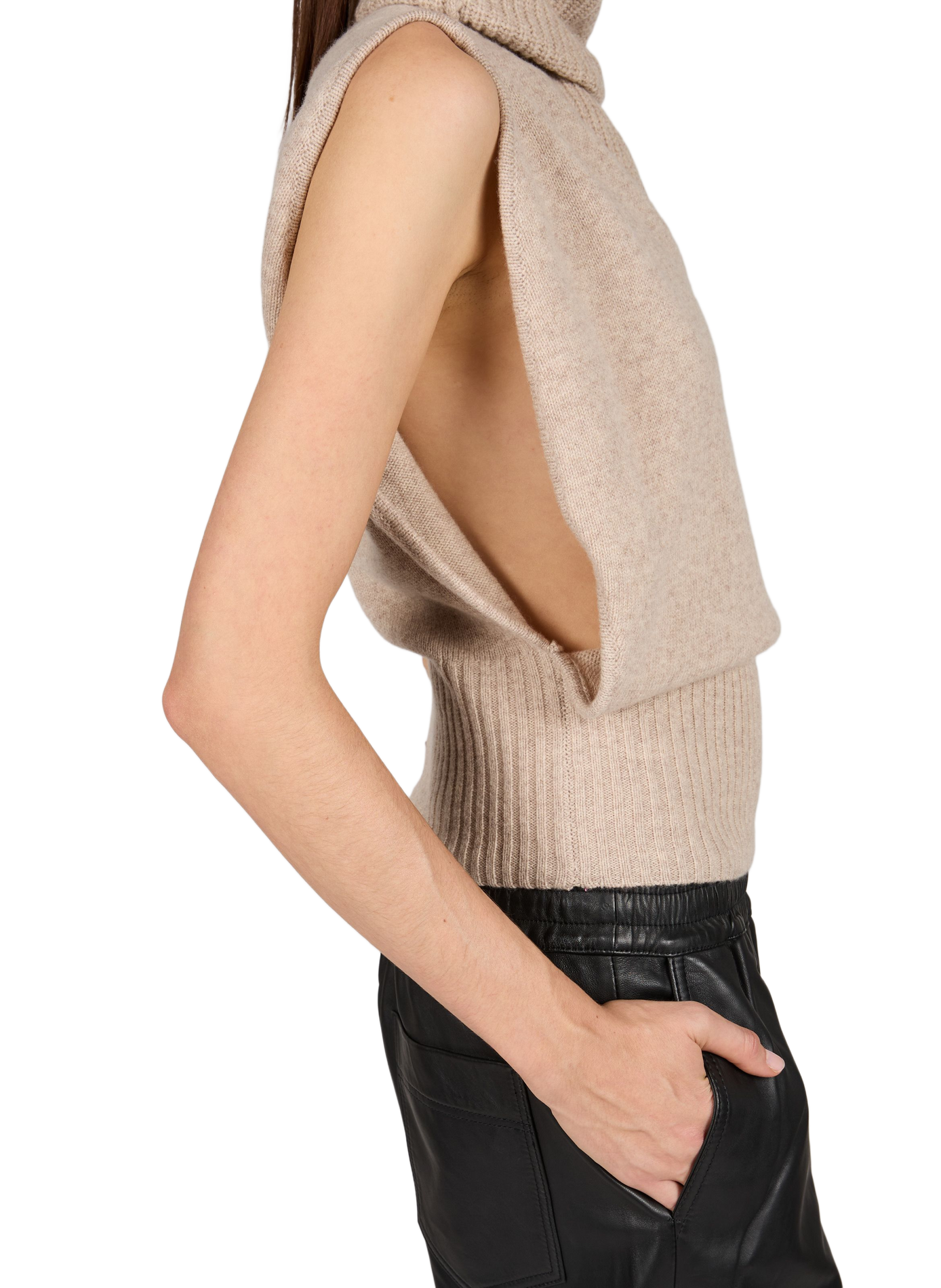 Sleeveless turtleneck wool sweater ROUGE EDIT Beige
