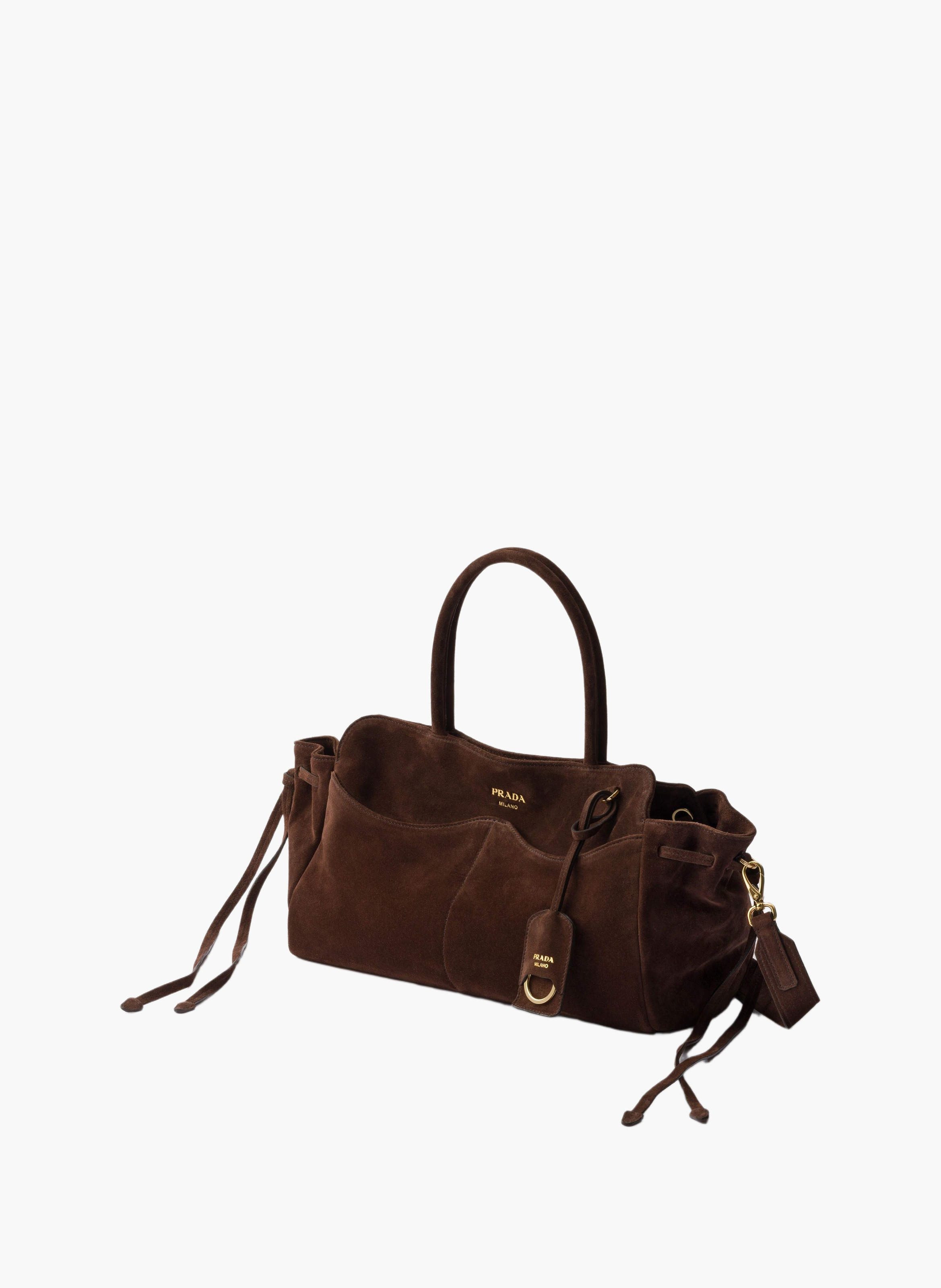 Grand sac prada allusion en veau velours PRADA Marron