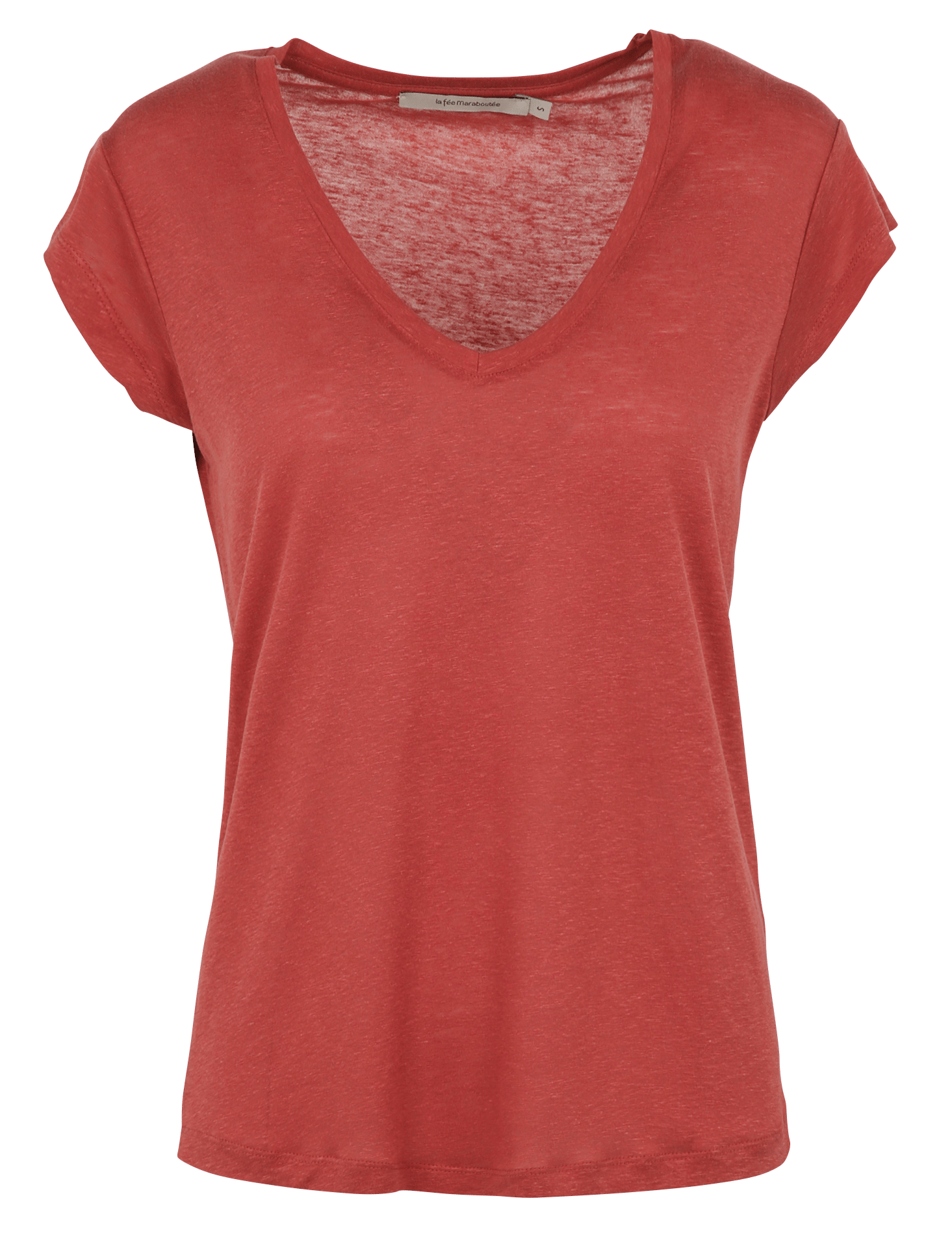 Recht T-shirt met effen kleur en V-hals LA FEE MARABOUTEE Rood