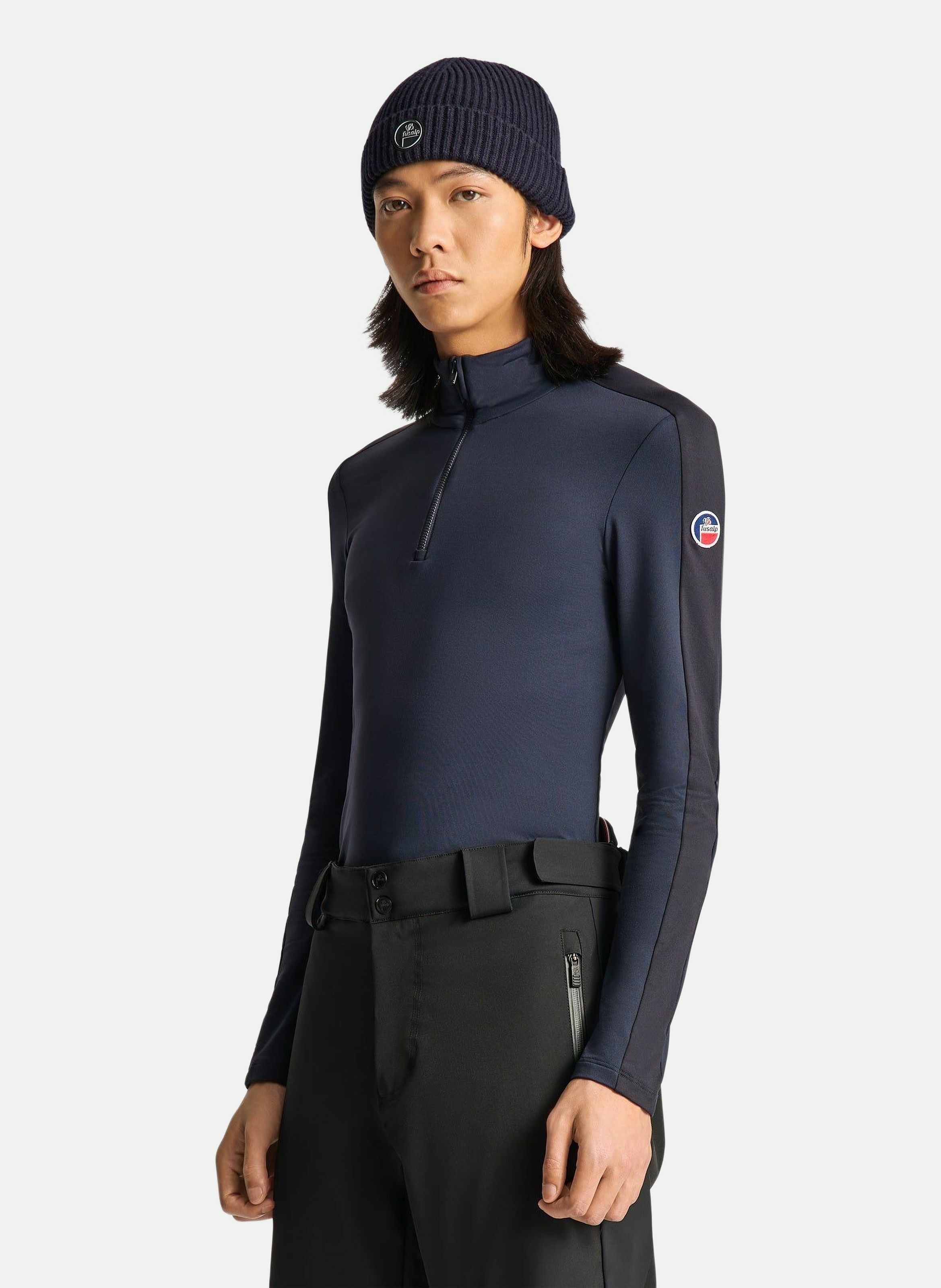 Sous pull de ski alpille col montant coupe ajustée Bleu
