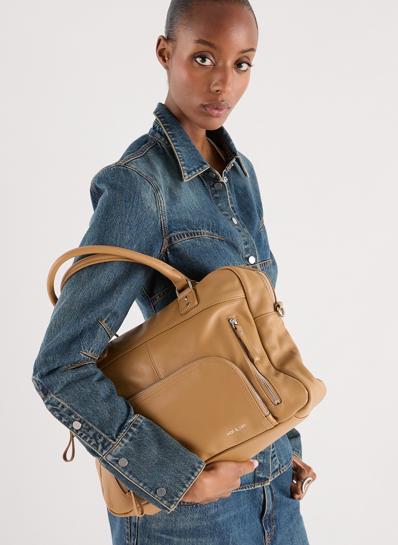 Leather laptop bag NAT &amp; NIN Beige