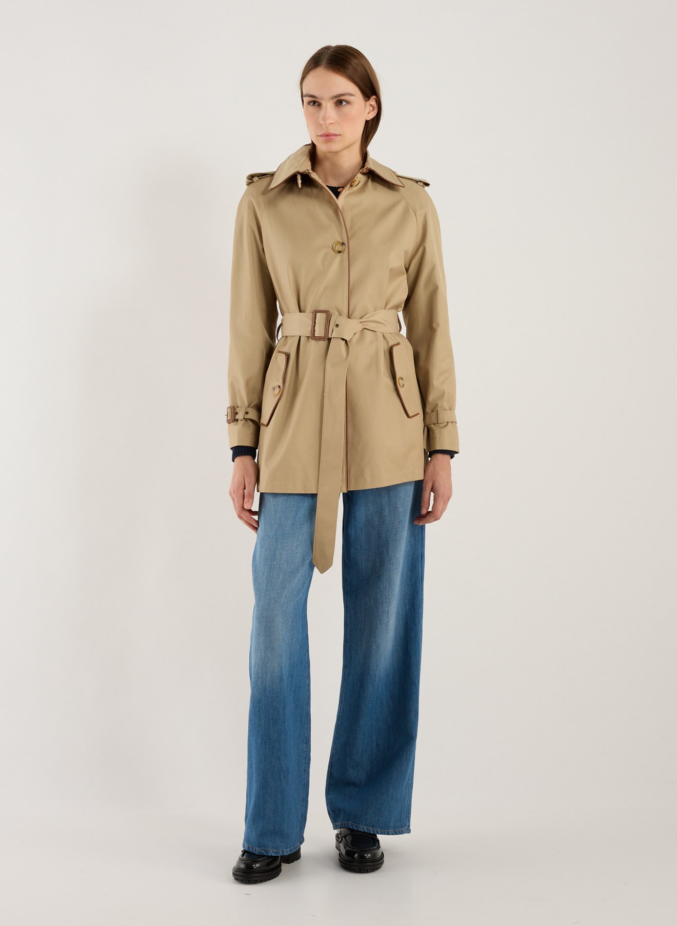 Trench court en coton mélangé LAUREN Beige