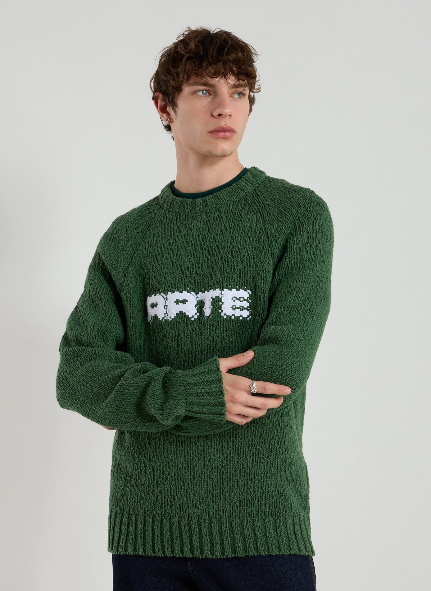 ARTE ANTWERP Pull col rond en coton Vert