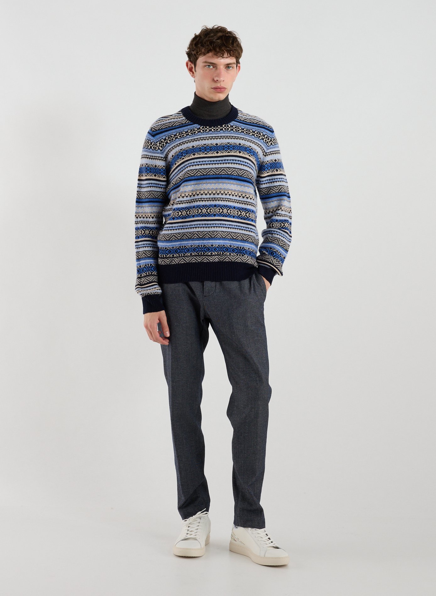 Pull à motifs en laine mélangé  JACOB COHEN Bleu