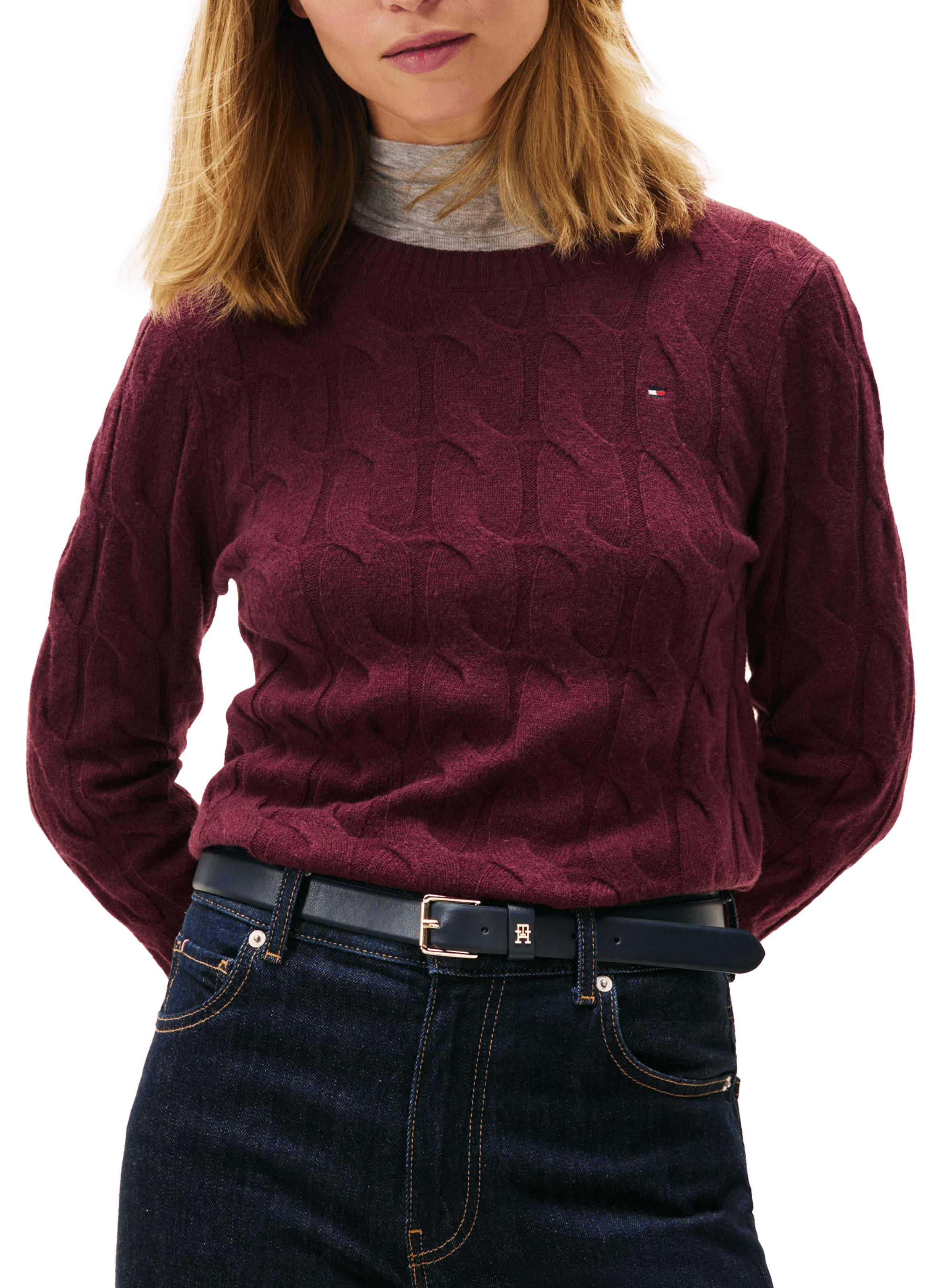 TOMMY HILFIGER Pull torsadé en laine  Rouge