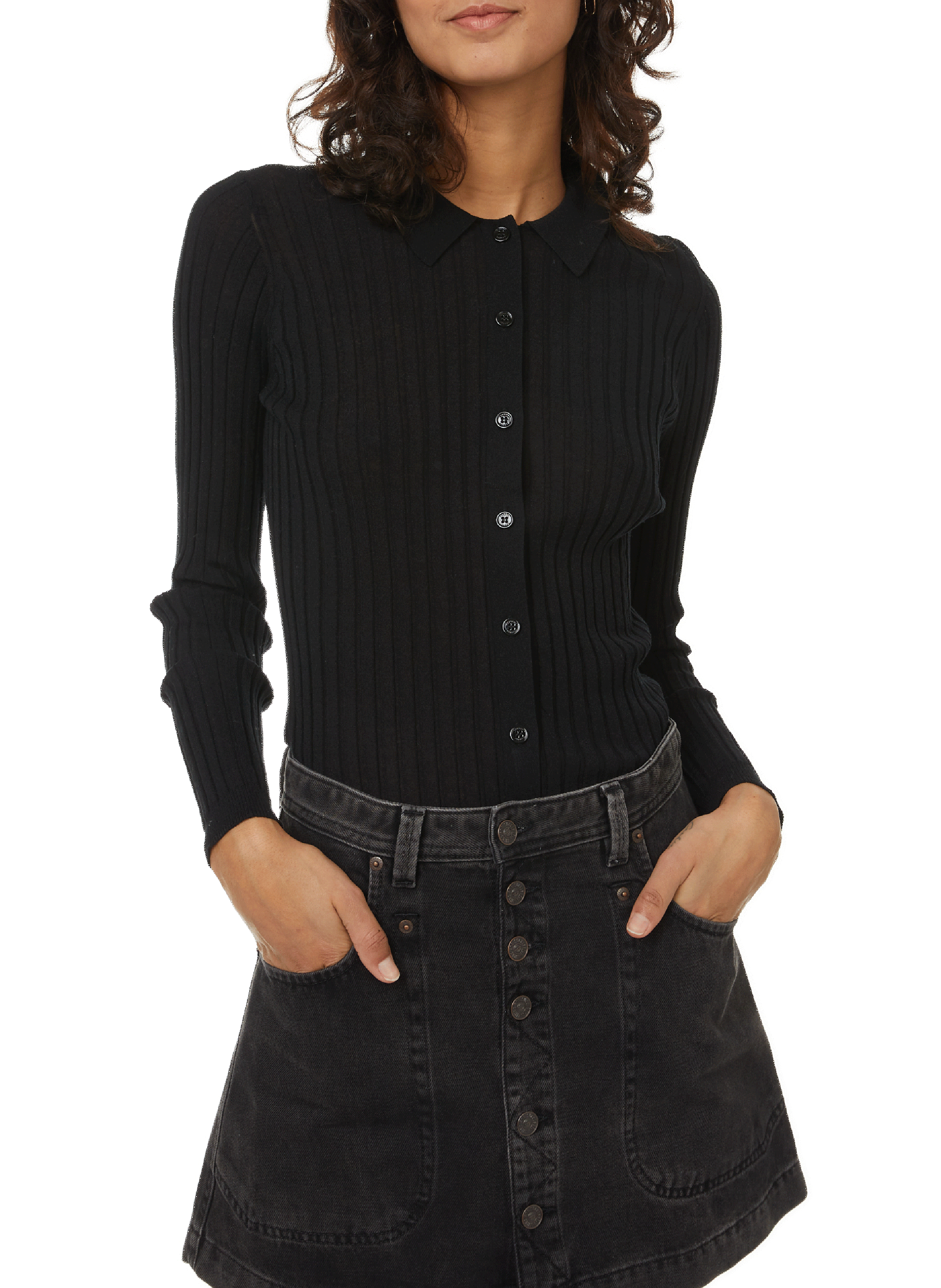 CRUSH COLLECTION Cardigan côtelé en coton Noir