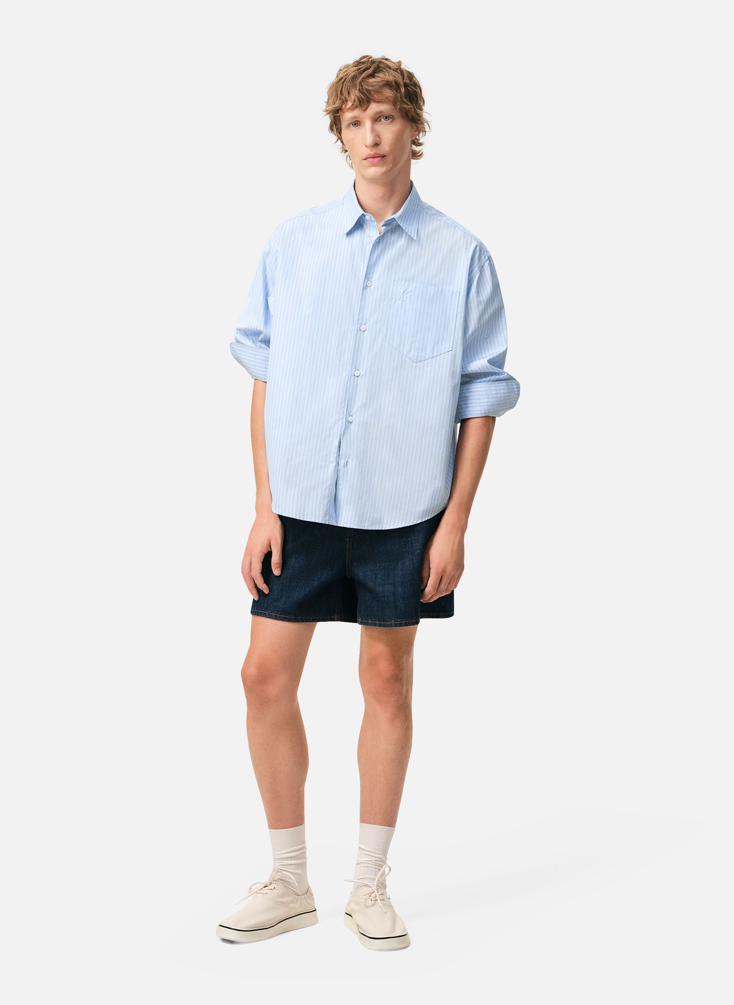 Chemise boxy manches longues ami de coeur unisexe en coton AMI PARIS Bleu