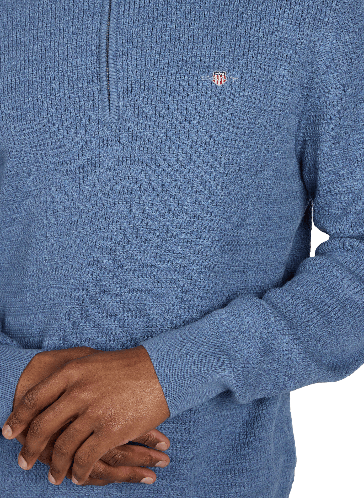 Pull mailles côtelées à col montant zippé en coton GANT Bleu
