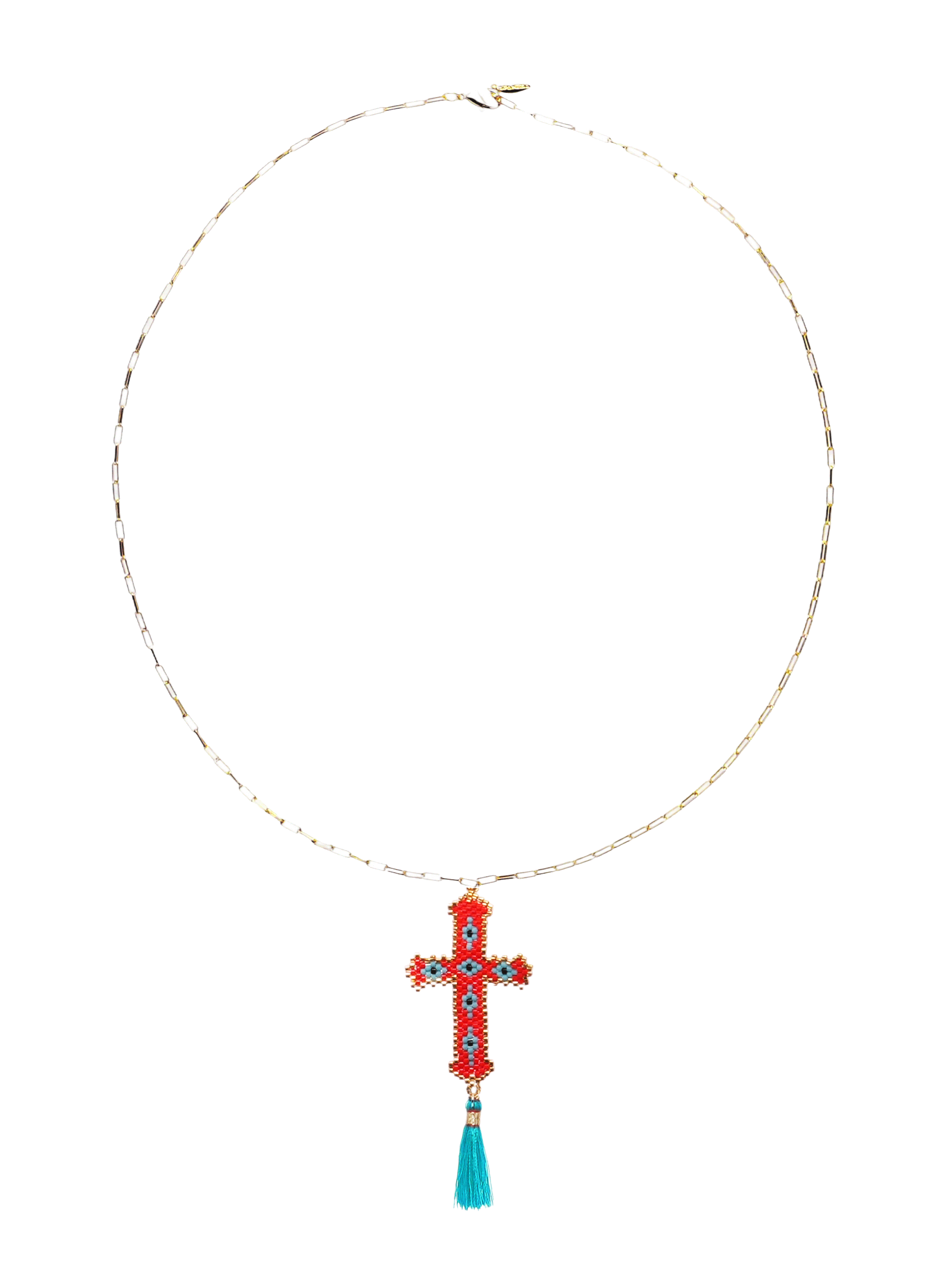 Collier chaîne avec pendentif perles tissées divyna HIPANEMA Rouge