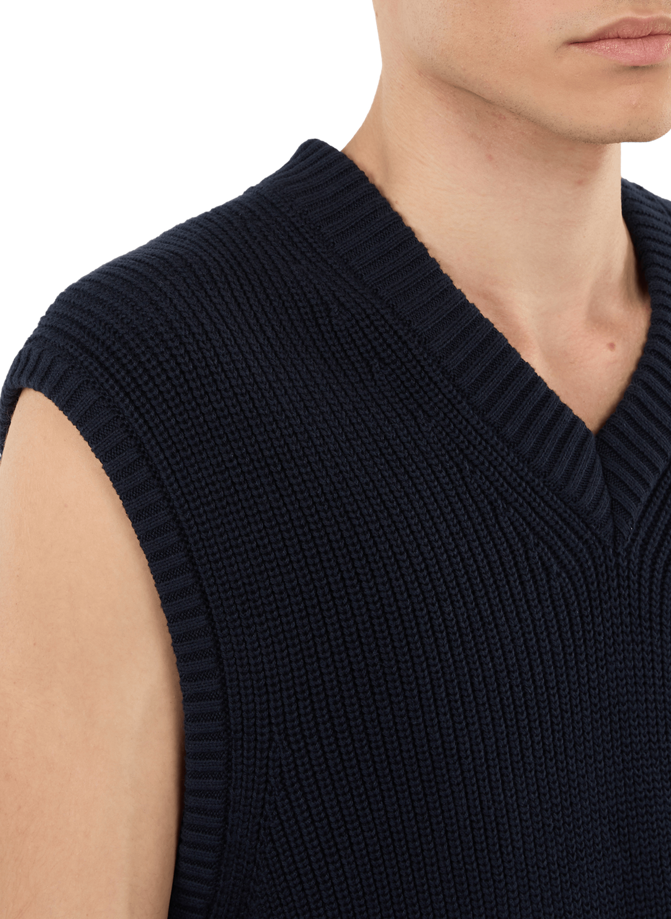 Hold sleeveless cotton knit vest SAISON 1865 Blue
