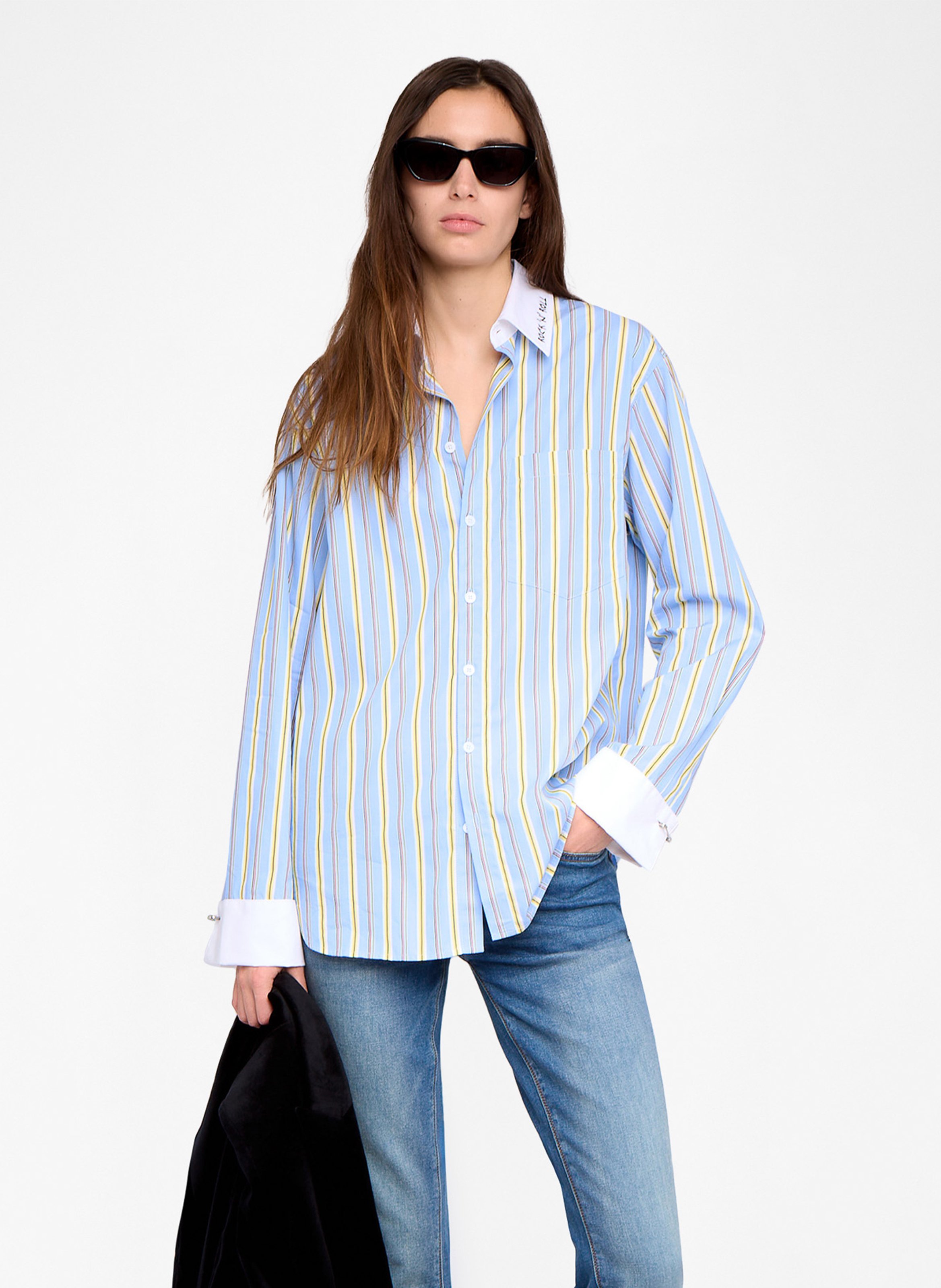 Chemise oversize col classique rayée en coton morning ZADIG&VOLTAIRE Bleu