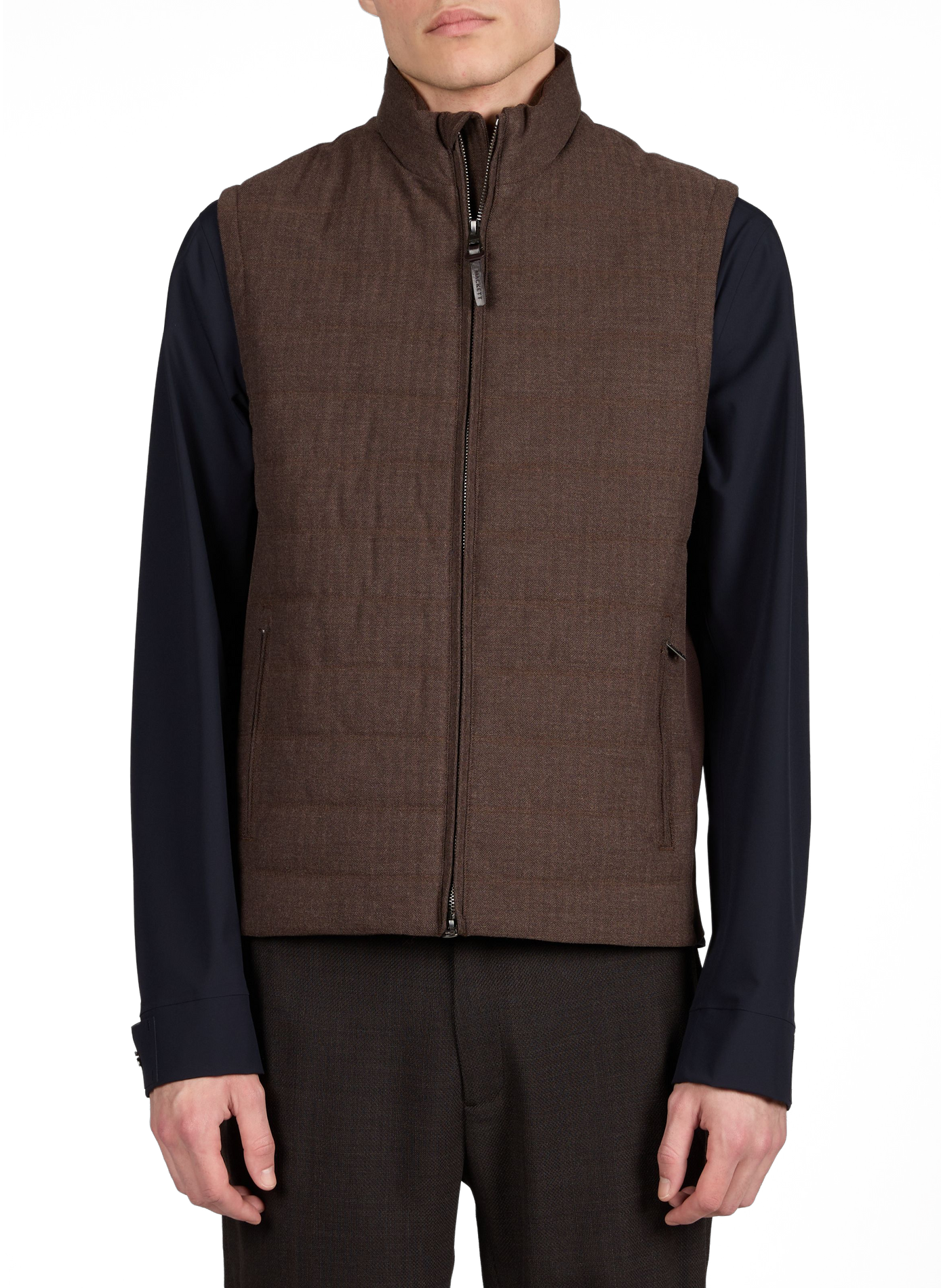 Sleeveless jacket with high collar HACKETT Brown