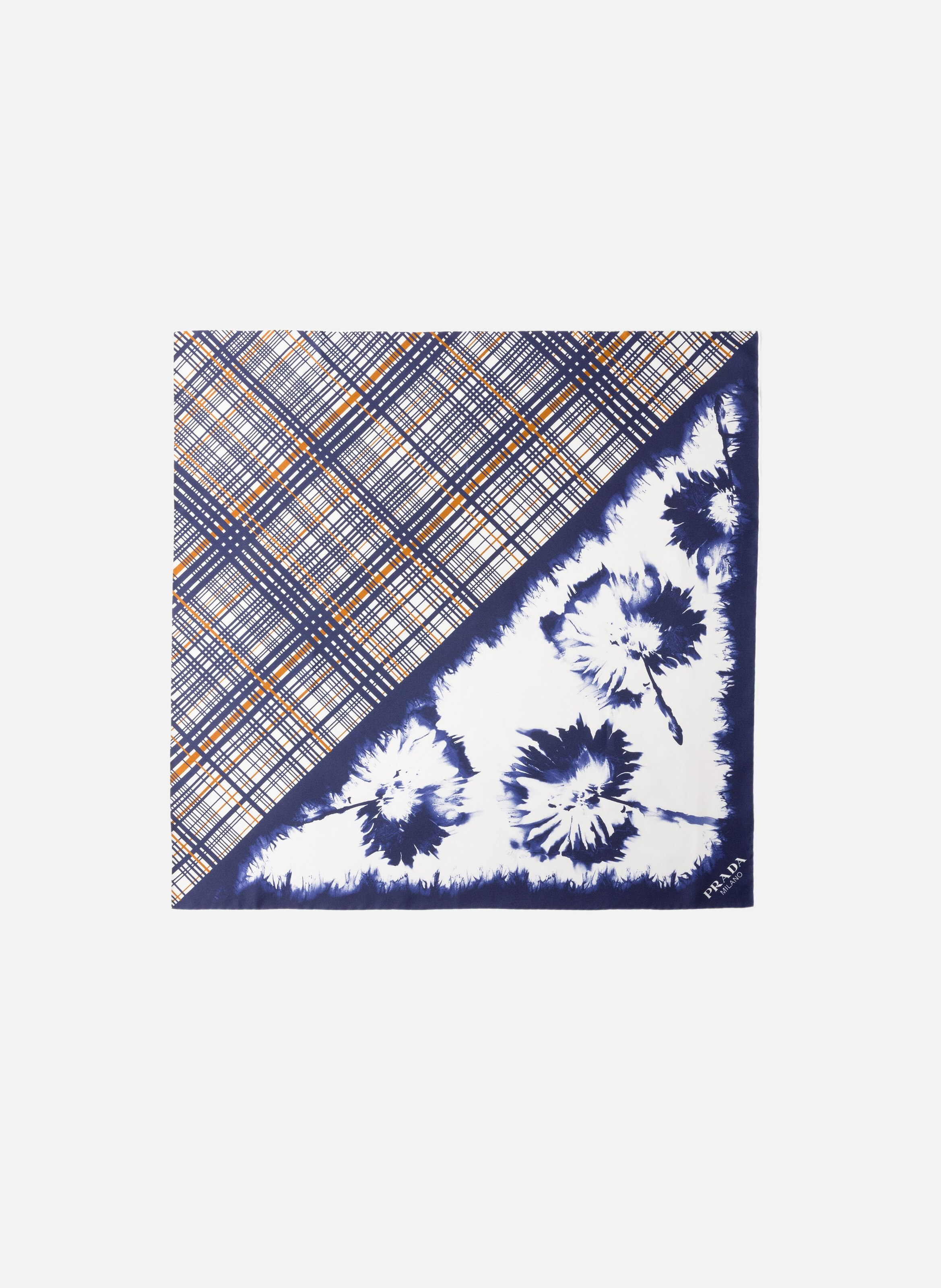 Écharpe en sergé de soie imprimée 65 PRADA Bleu