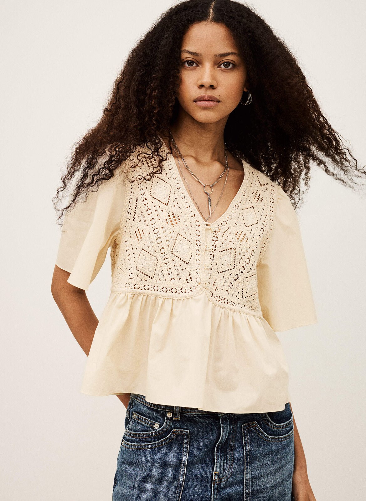 Top col v en coton salvi BA&SH Beige
