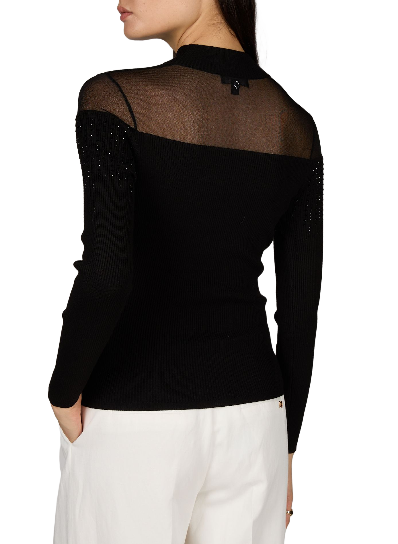Ribbed sweater with transparent panel and rhinestones GUESS Black
