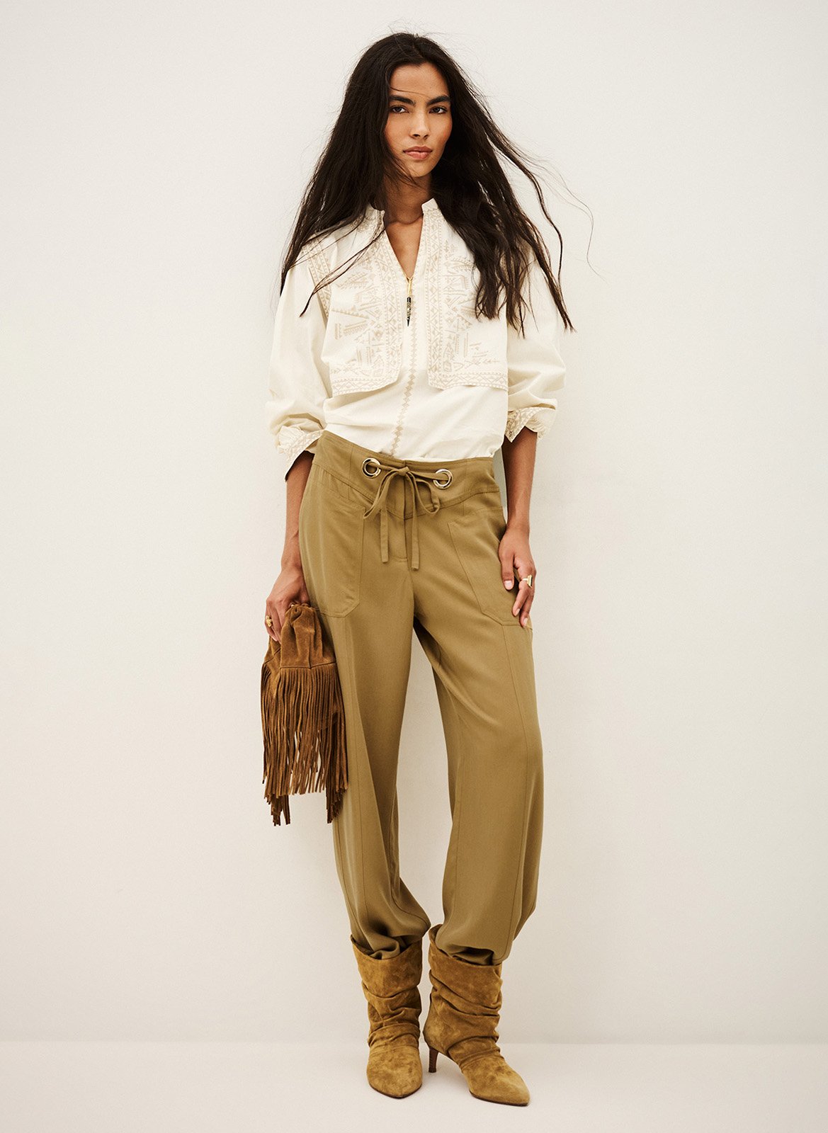 Pantalon fluide taille haute uni pavana BA&SH Beige