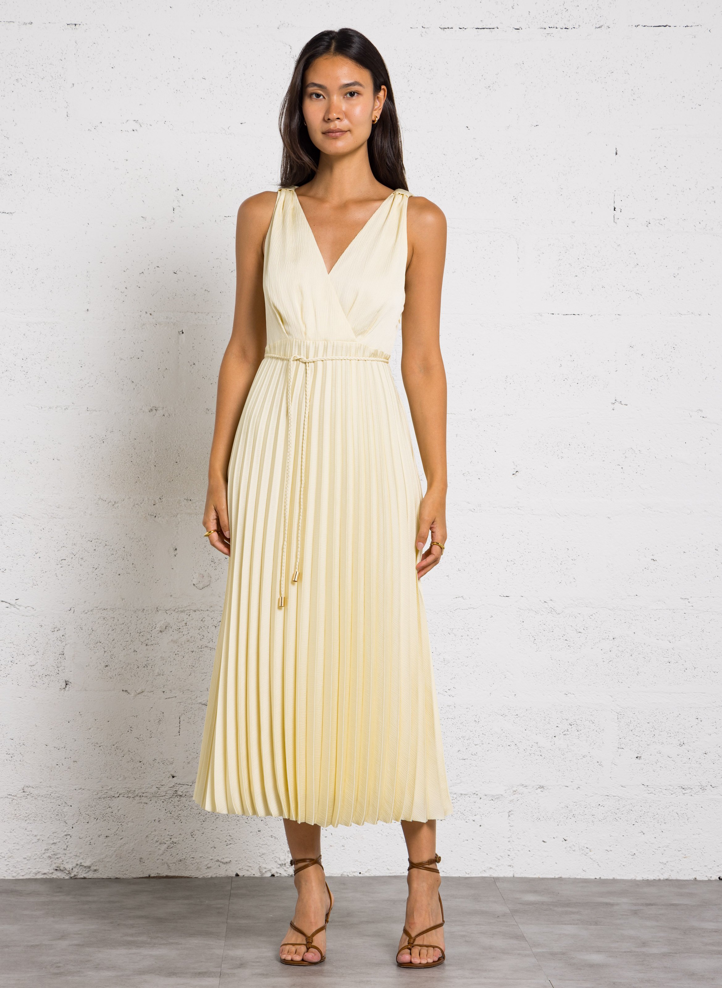 Robe longue col v plume MAISON 123 Beige