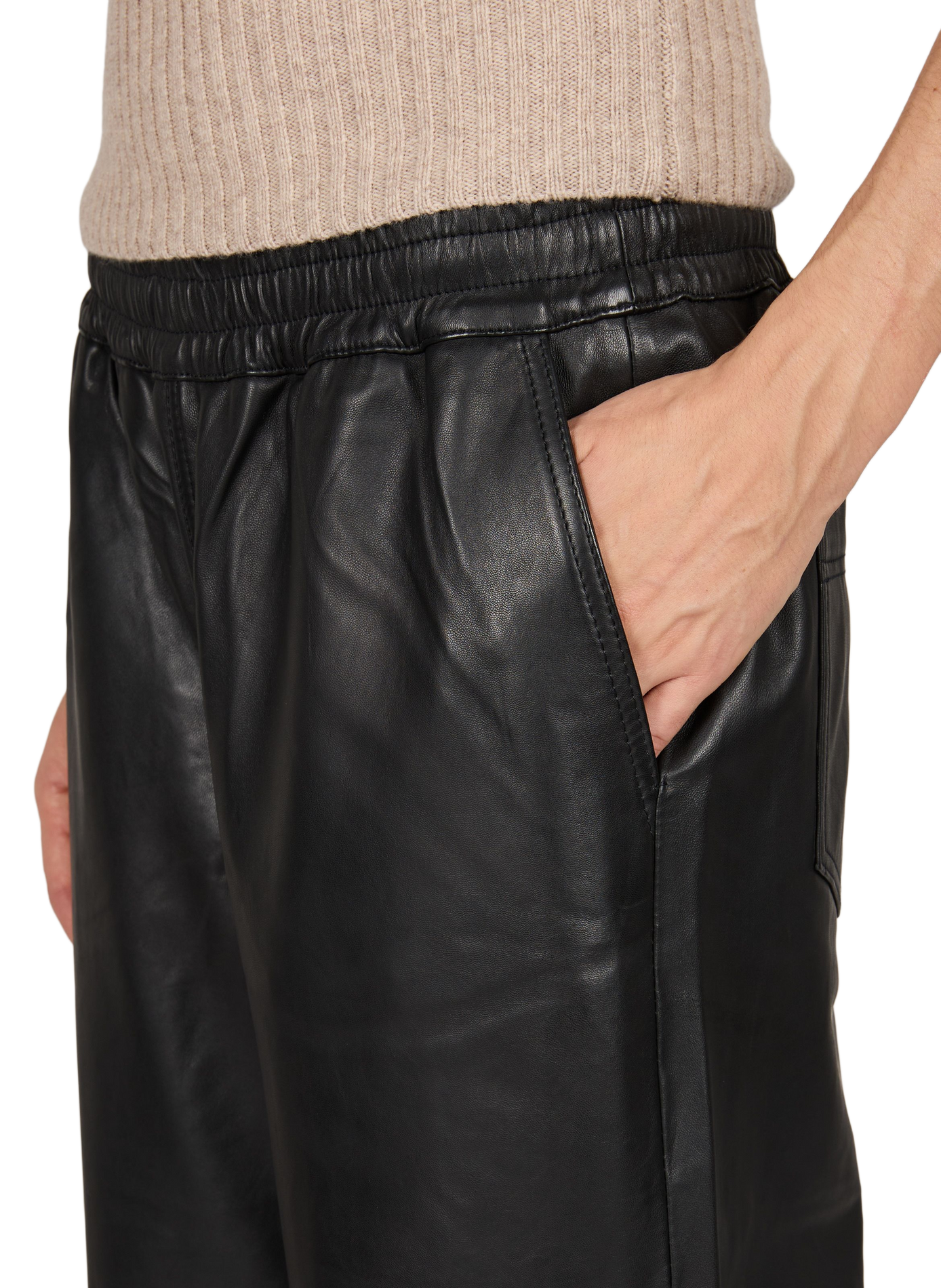 Wijde hoge taille leren broek ROUGE EDIT Zwart