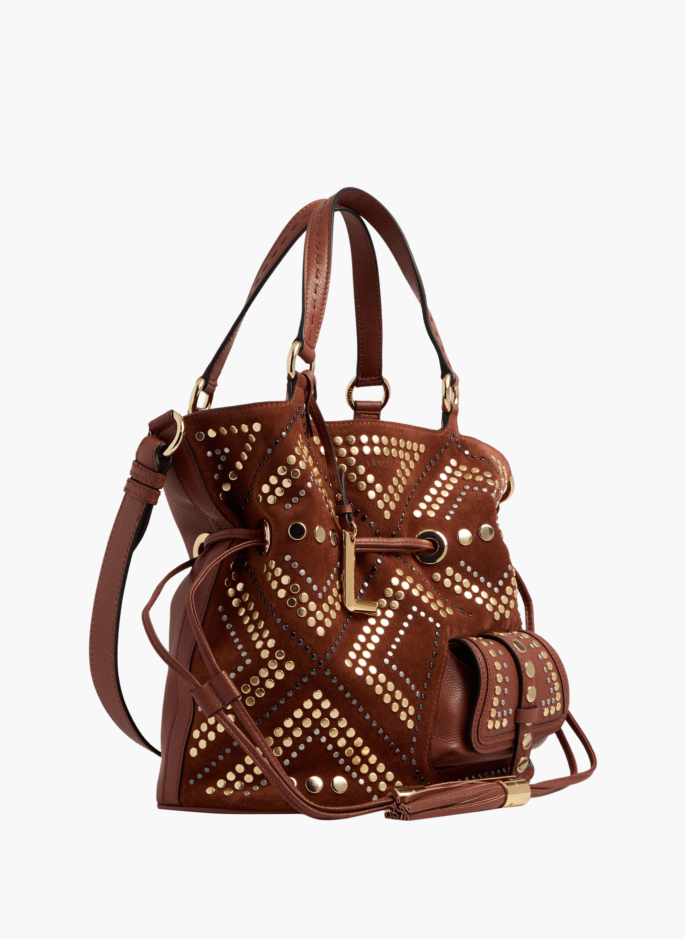 Sac seau premier flirt de lancel en animation 150y studs : studs, cuirs de vachette suede & graine LANCEL Rouge