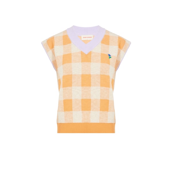 Pull sans manches à carreaux