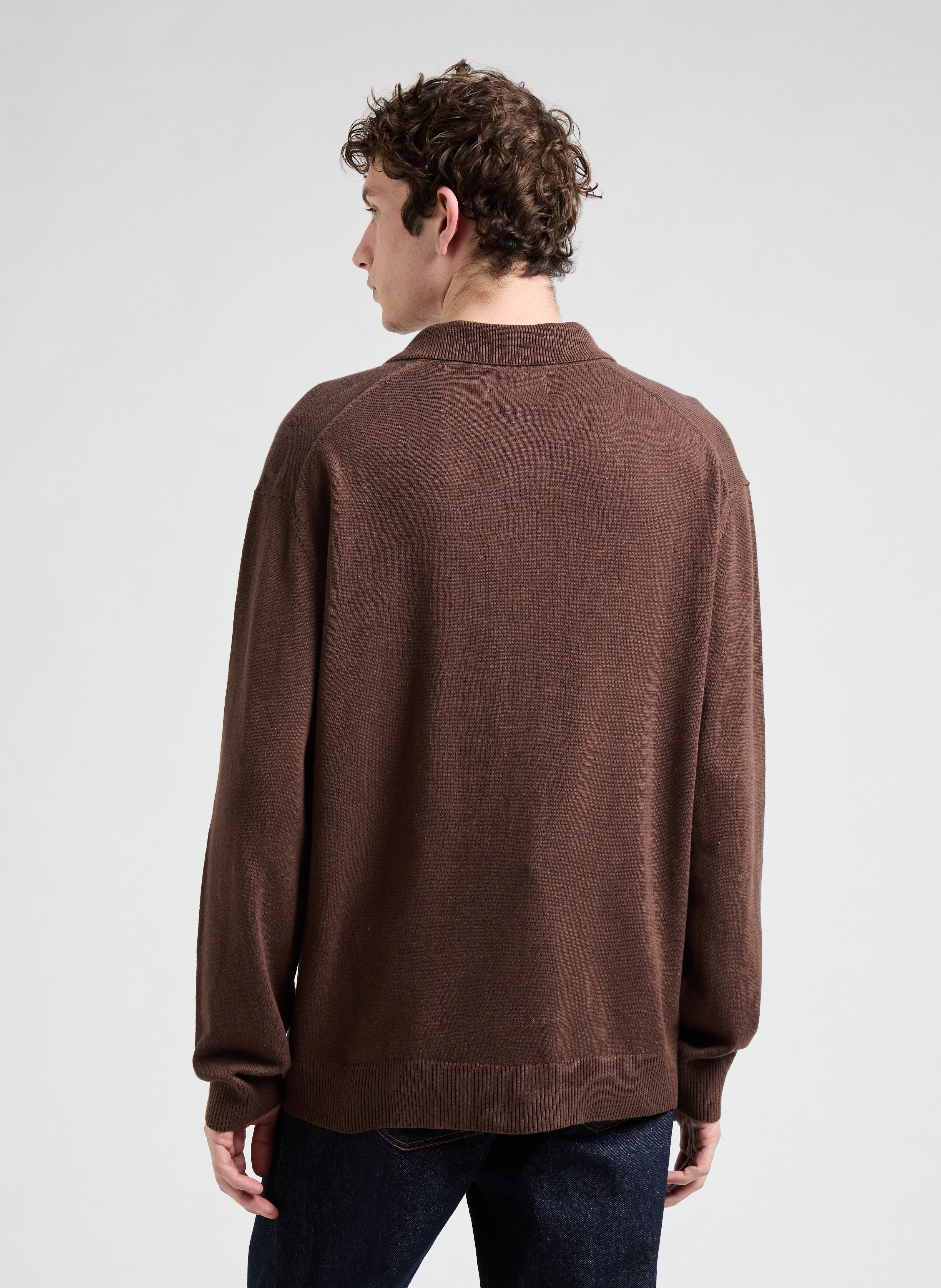 Pull col polo en coton et lin  SAISON 1865 Marron