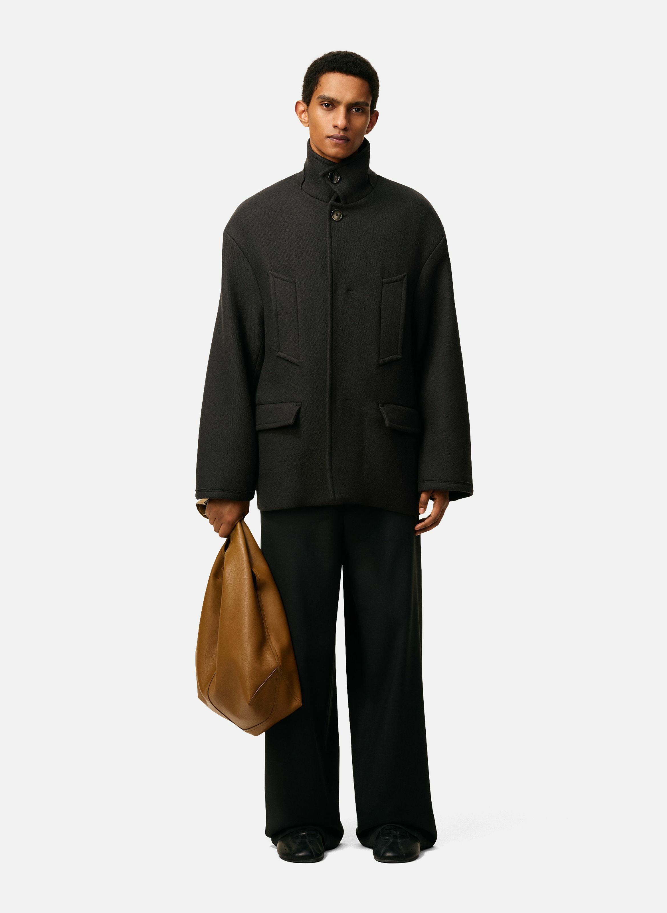 Caban col montant oversize en laine AMI PARIS Gris