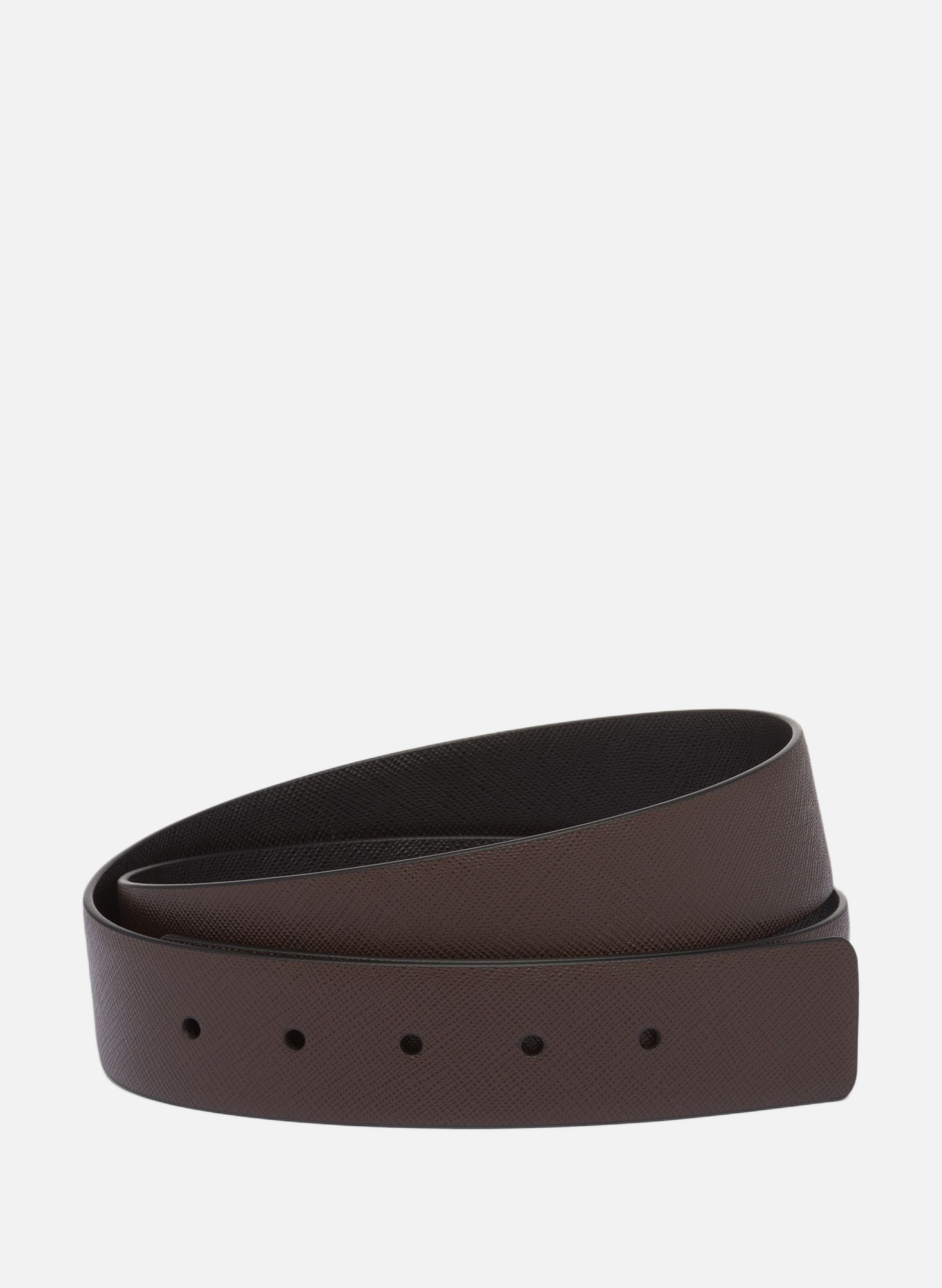 Ceinture réversible en cuir saffiano PRADA Marron
