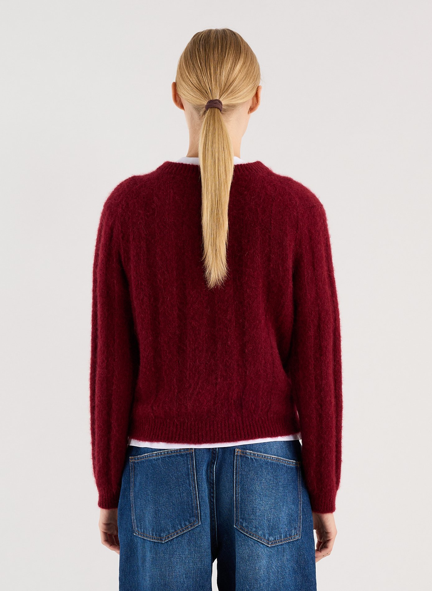 Cardigan Wywy col rond en alpaga et laine mélangés SAISON 1865 Rouge