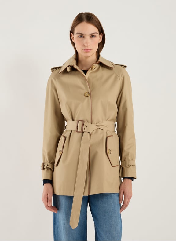 Short trench coat in blended cotton Beige by LAUREN LAUREN Short trench coat in blended cotton Beige